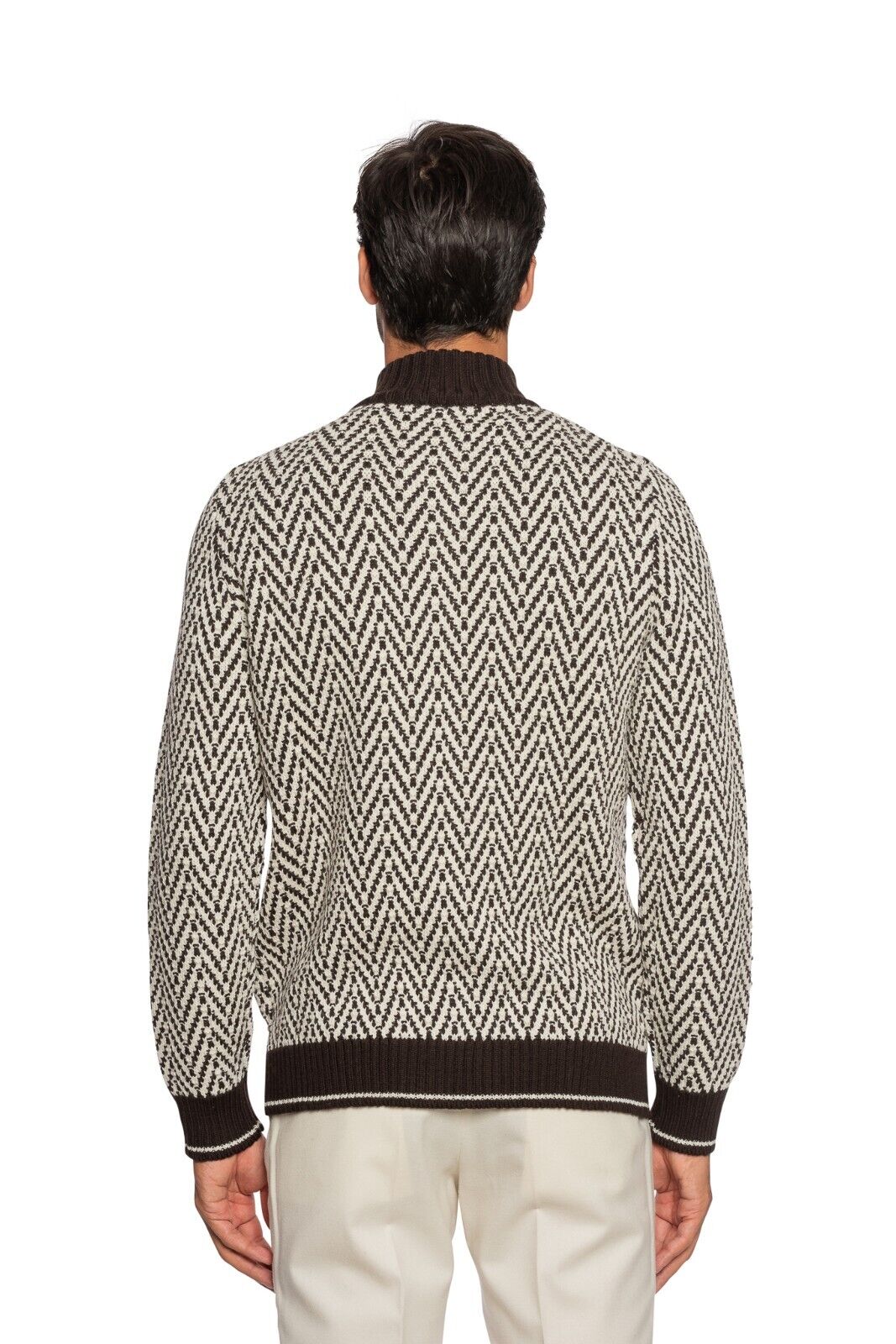 $1800 FEDELI CASHMERE Brown Bomber Cardigan Thick 100% Virgin Wool 40 US / 50 EU