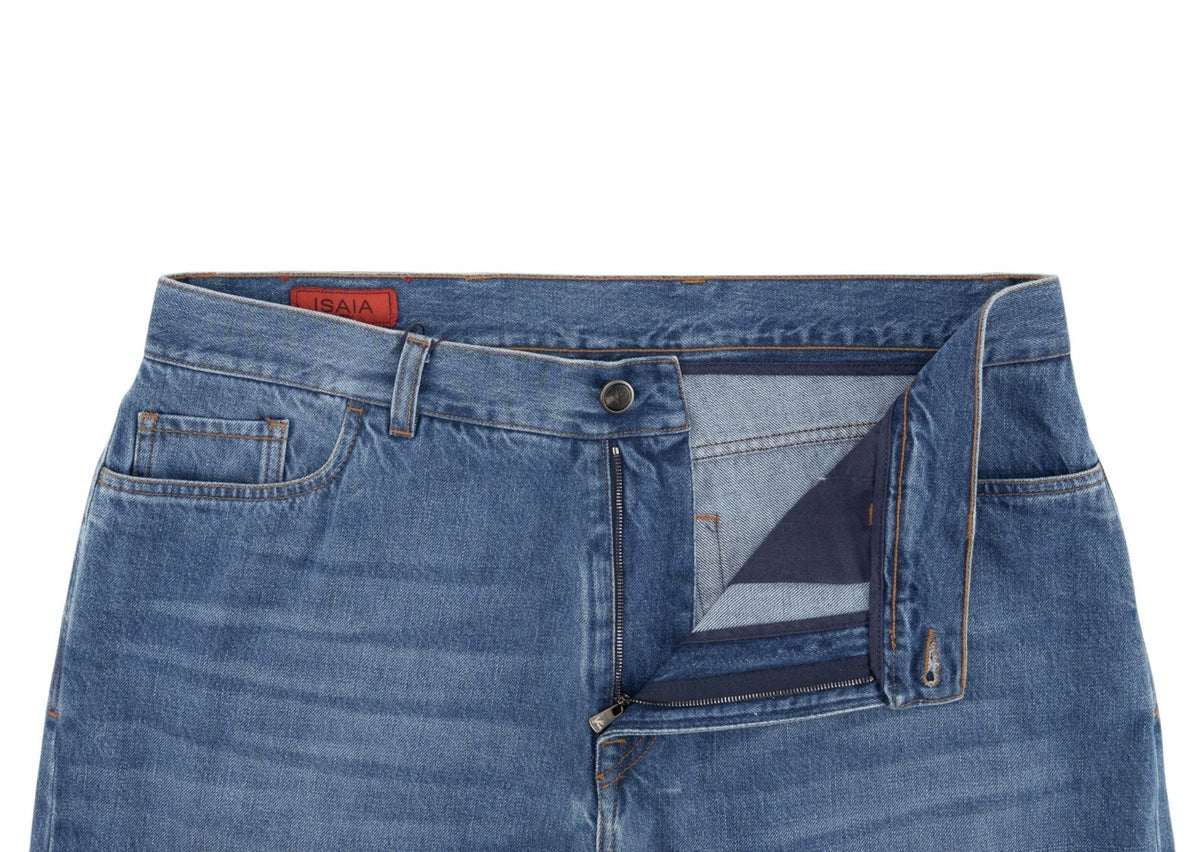 795$ ISAIA NAPOLI Blue Denim Jeans Pant Cotton Regular Straight Fit 38 US 54 EU