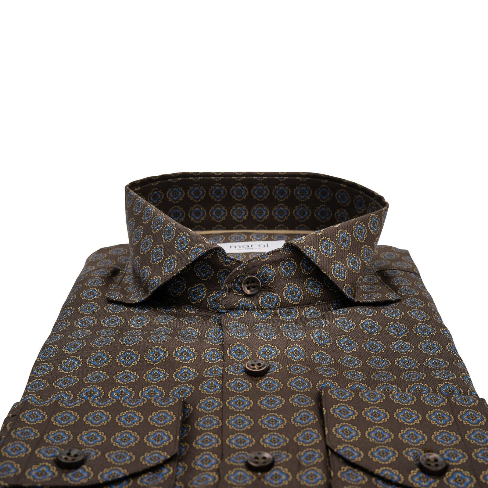 1400$ LUXURY MAROL BOLOGNA Medallion Shirt Brown 100% COMO SILK Satin 16 - 41