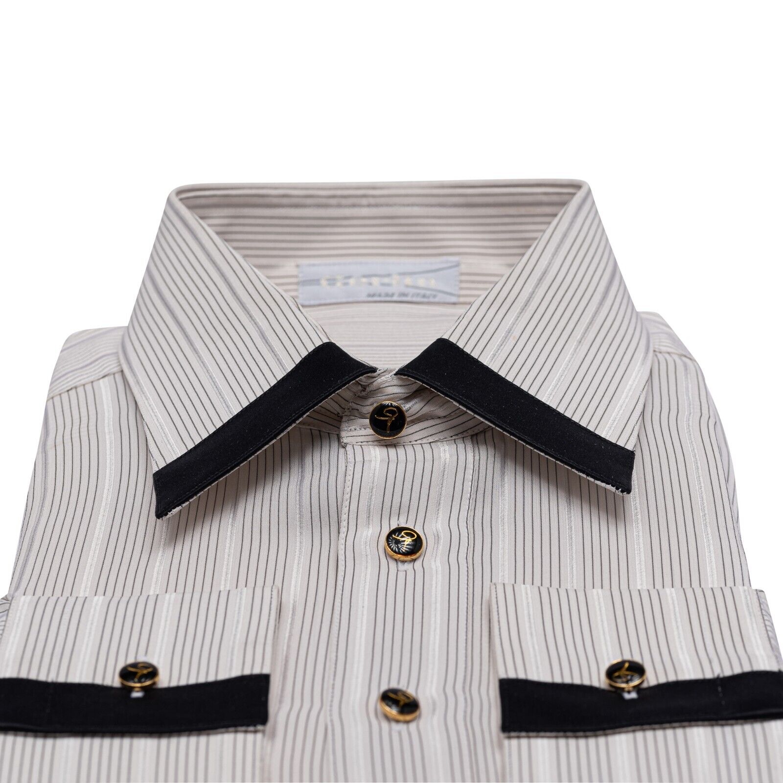 1400$ LUXURY GERLIN Shirt Ivory Striped 100% Silk Crèpe 16 - 41 2P BIJAN