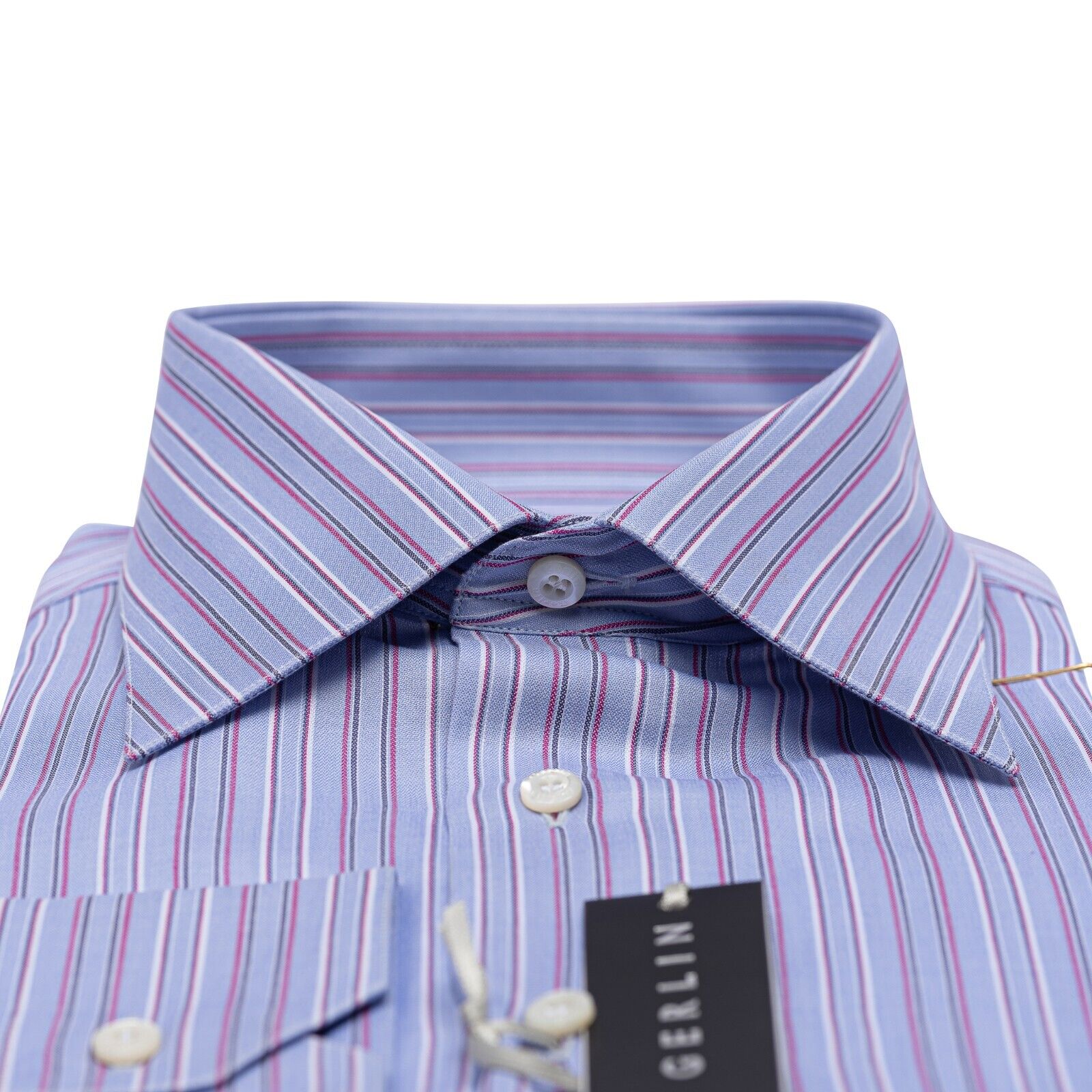 690$ LUXURY GERLIN Shirt Striped Violet Cotton 16 - 41 - 2P BIJAN