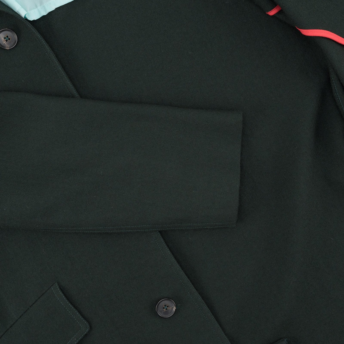 $6550 ISAIA NAPOLI Dark Green Trench Overcoat Wool Herringbone 38 US / 48 EU