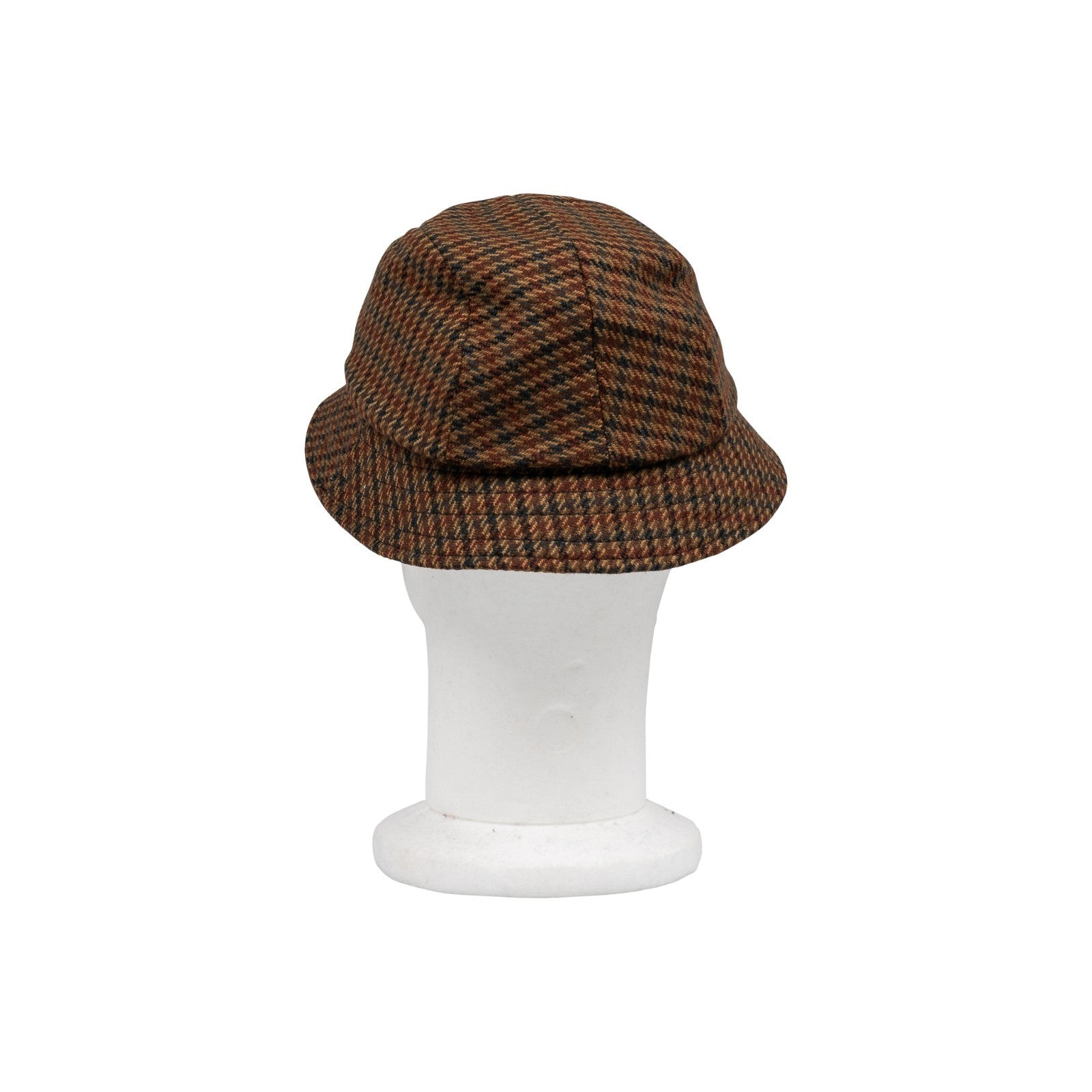 250$ RUBINACCI Made in England Brown / Blue Wool Tweed Houndstooth Bucket Hat