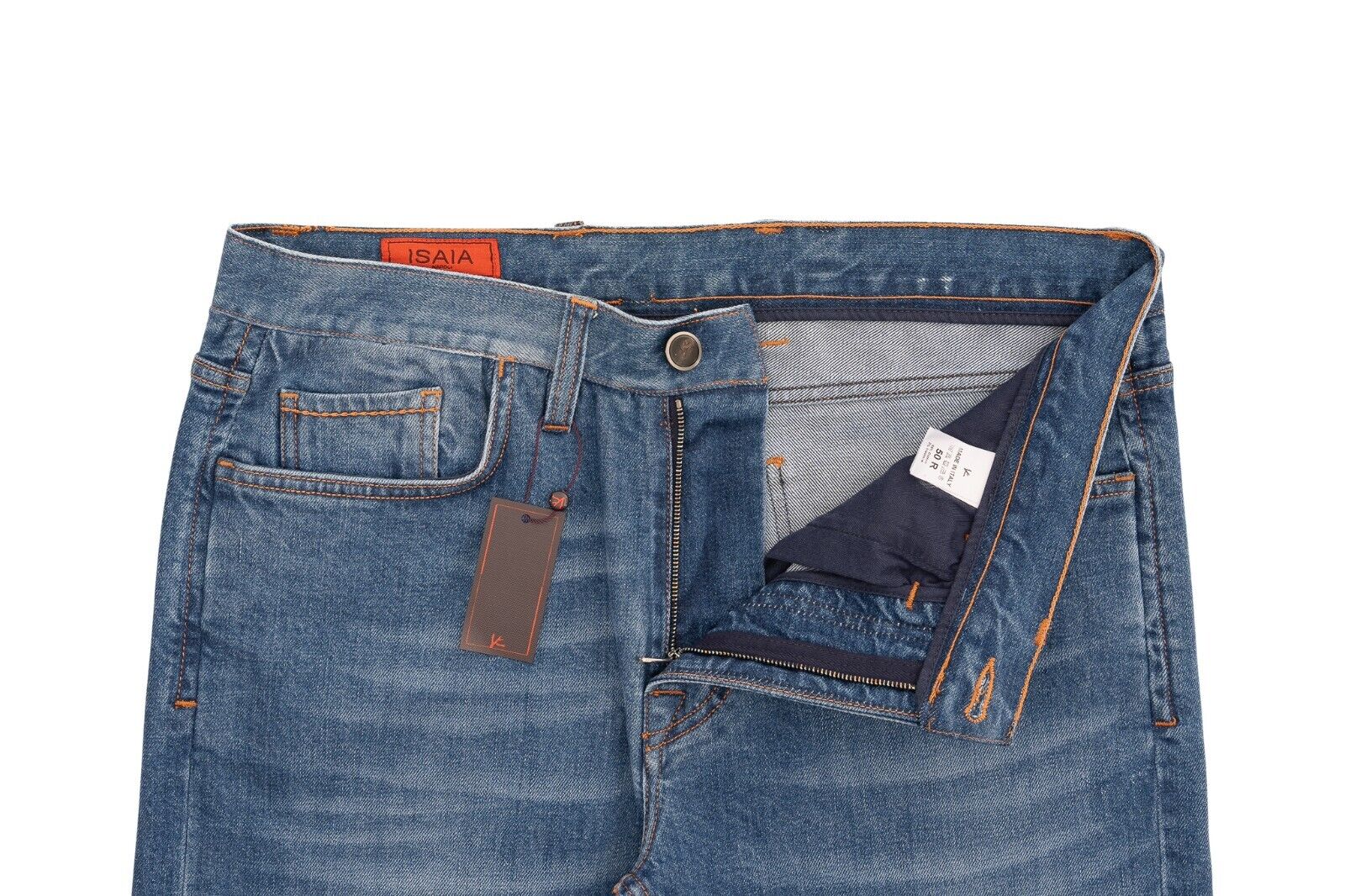 690$ ISAIA NAPOLI Blue Denim Slim Straight Jeans Trousers Pant Stretch Cotton