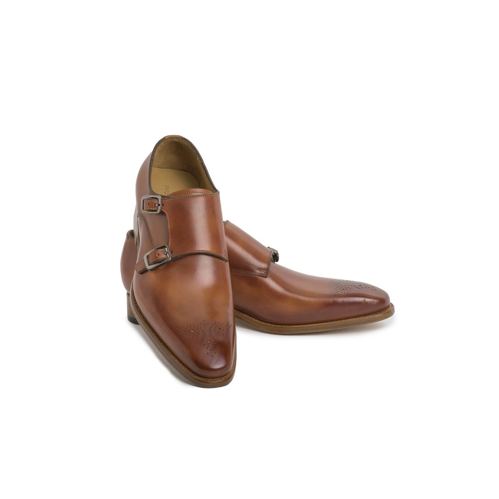 Carlos Santos Leather Double Monk Strap Brown Braga Goodyear Welted Wingtip 8117