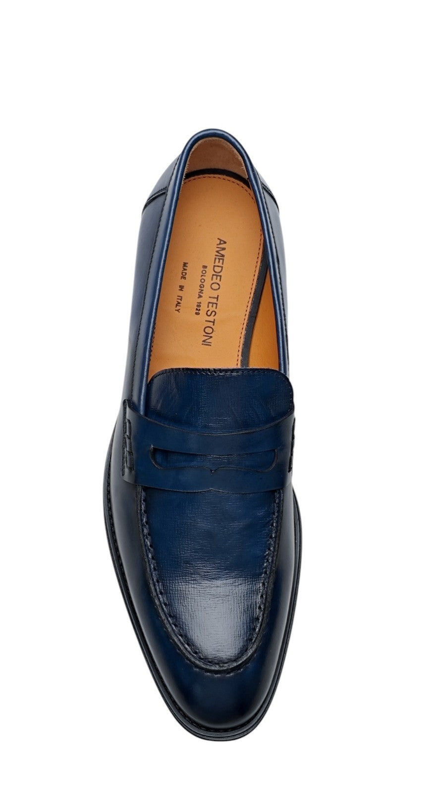 1250$ TESTONI "Salerno" Loafer Shoes Burnished Calf Blue 8 UK / 9 US / 42 IT