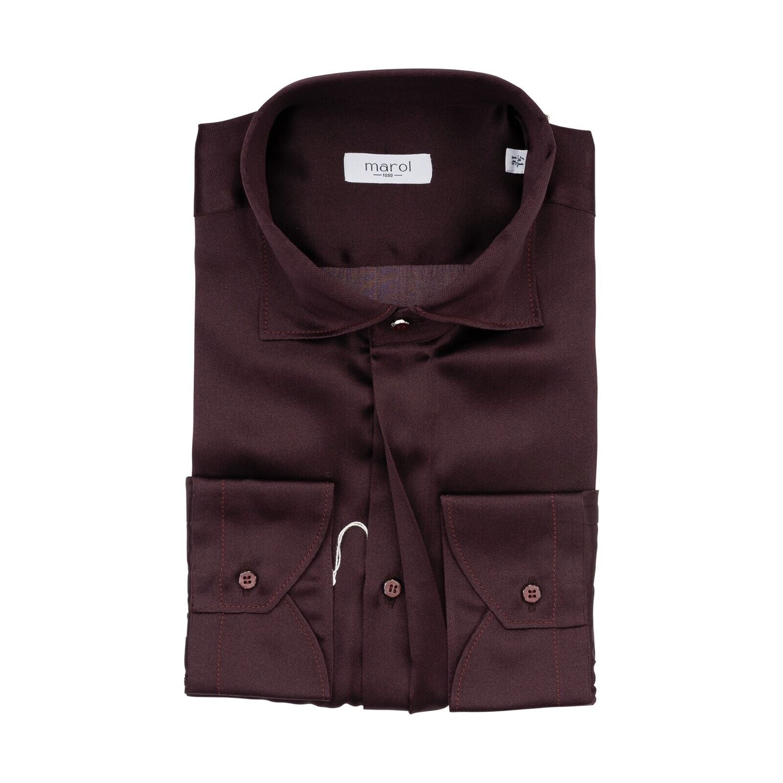 1400$ LUXURY MAROL BOLOGNA Solid Shirt Burgundy 100% COMO SILK Satin 16 - 41