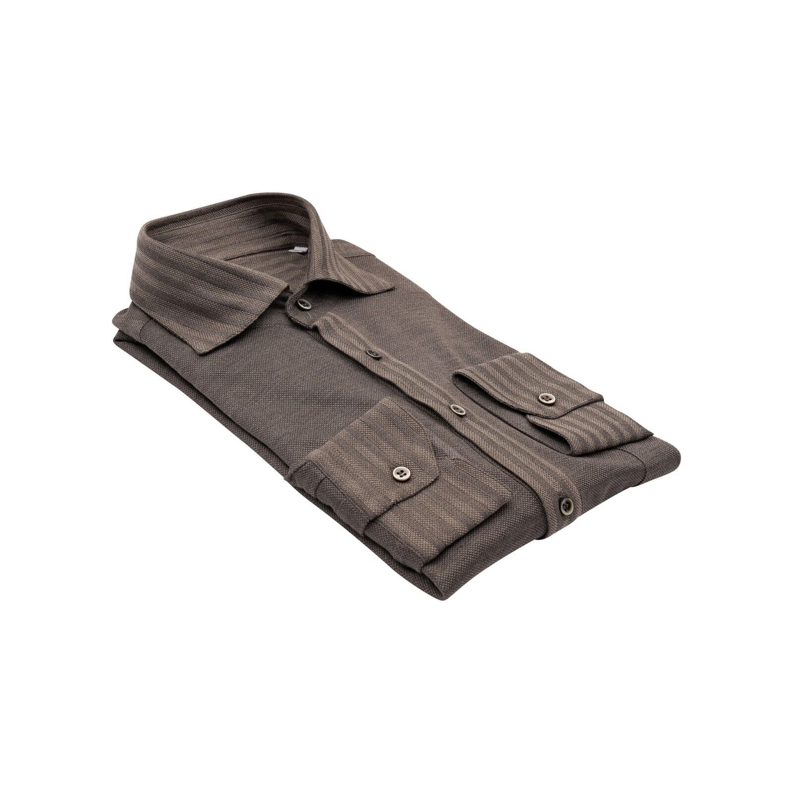 1400$ LUXURY MAROL BOLOGNA Solid Shirt Taupe Wool / Como Silk Jersey Size M