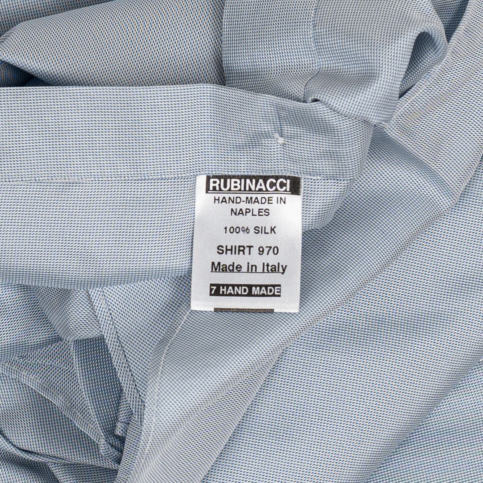 950$ RUBINACCI NAPOLI Blue Hand-Sewn Dress Shirt 100% Silk Handmade in Napoli