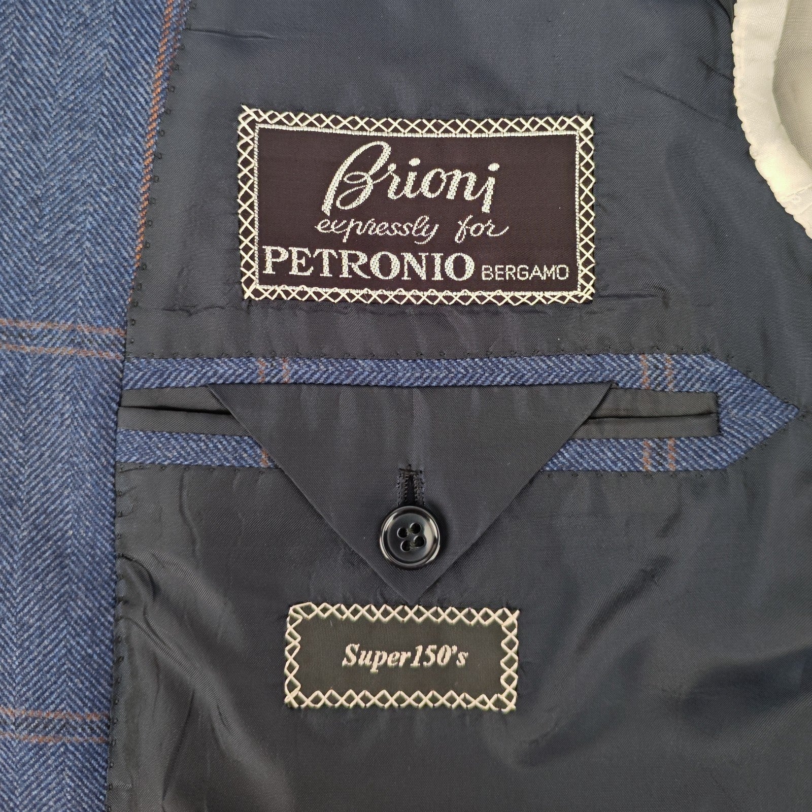 4800$ BRIONI Sport Coat Blue Windowpane Wool Super 150’s 3/2 Roll 40 US / 50 IT