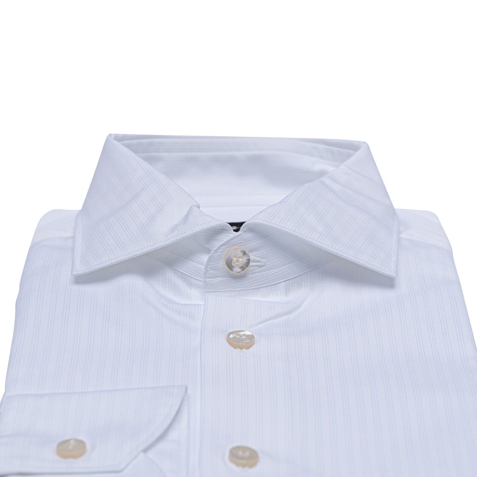 690$ LUXURY GERLIN Shirt White Striped ALUMO Jacquard Cotton 2C ZILLI