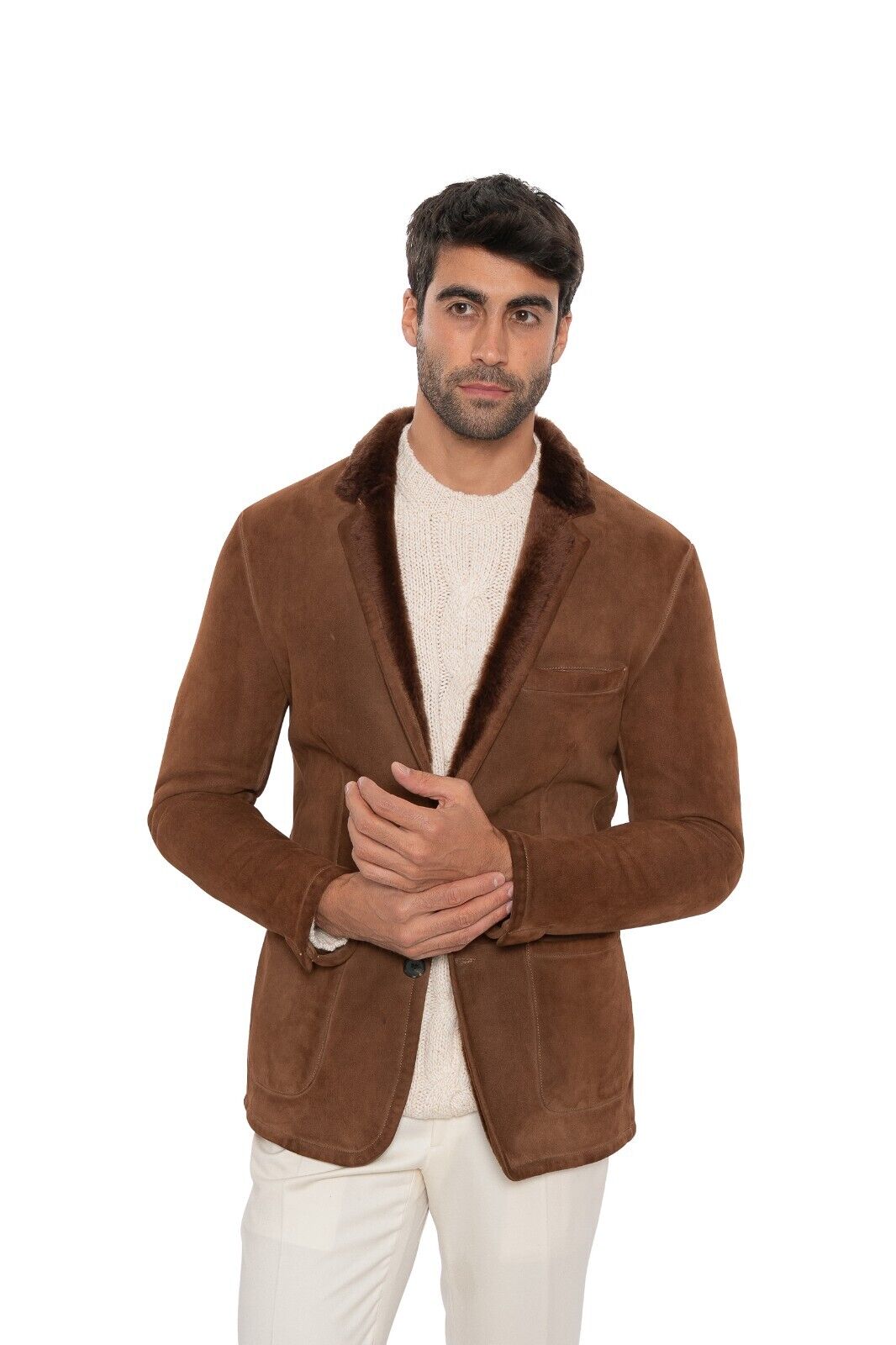7.5K ISAIA NAPOLI Brown Jacket Coat 100% Suede Lambskin / Fur 36 US / 46 EU
