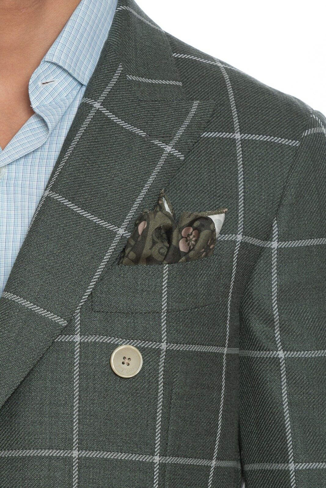 2200$ BELVEST Sartorial Double Breasted Jacket Green Check Wool Super Slim Fit