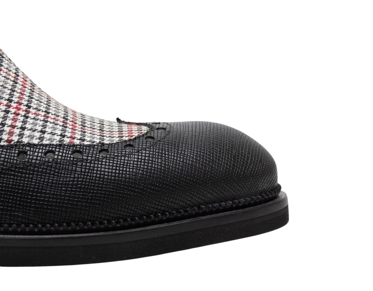 1550$ TESTONI Boot Shoes Saffiano Calf + Prince of Walles Black 8 UK 9 US 42 IT