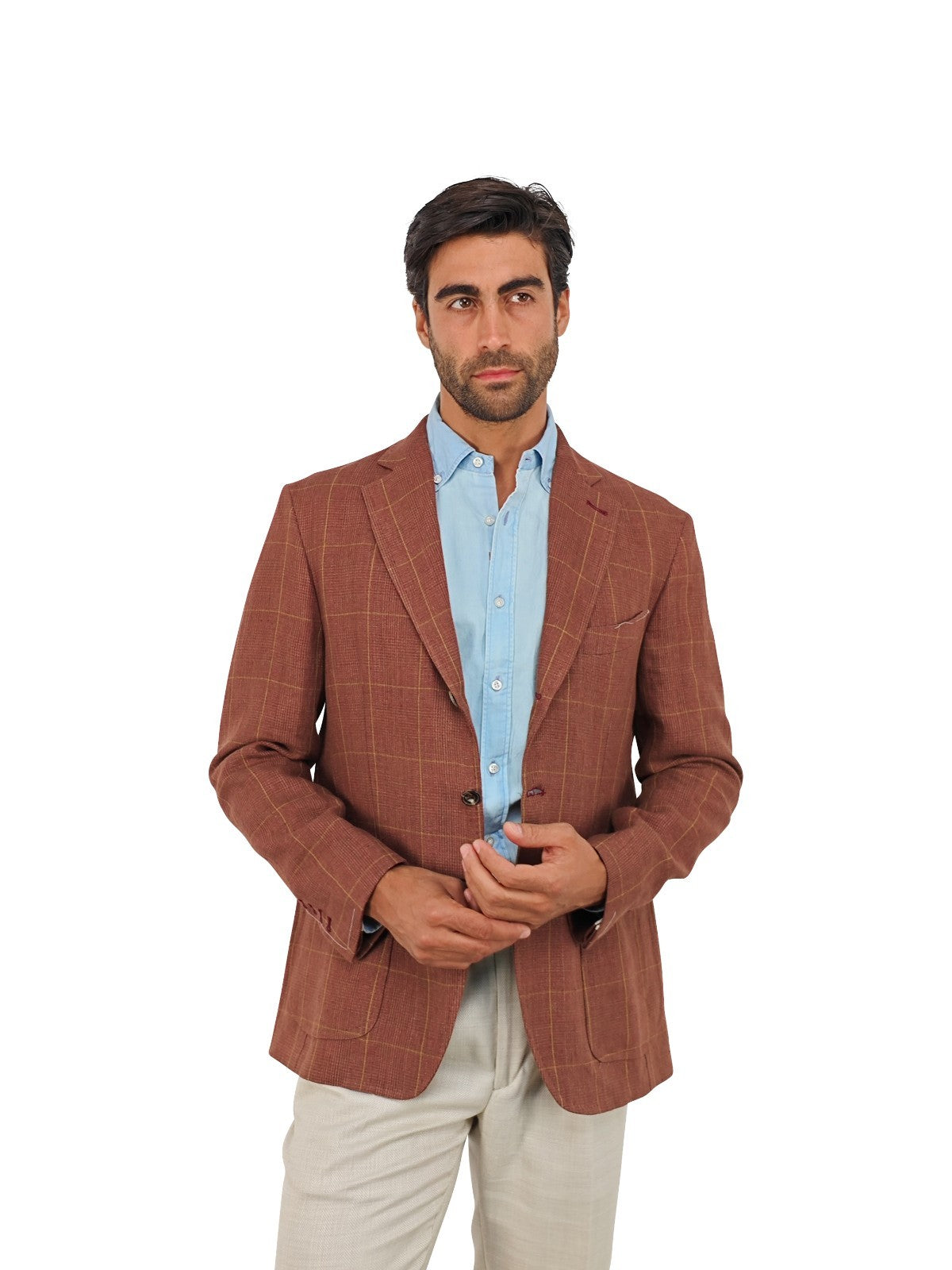 $1750 RUBINACCI NAPOLI Rust Unlined Jacket Sport Coat 100% Linen 40 US / 50 EU