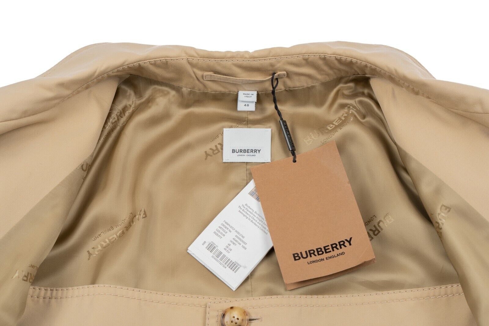 2450$ BURBERRY RUNWAY Cotton-Gabardine Honey Trench Coat with Leather Pockets