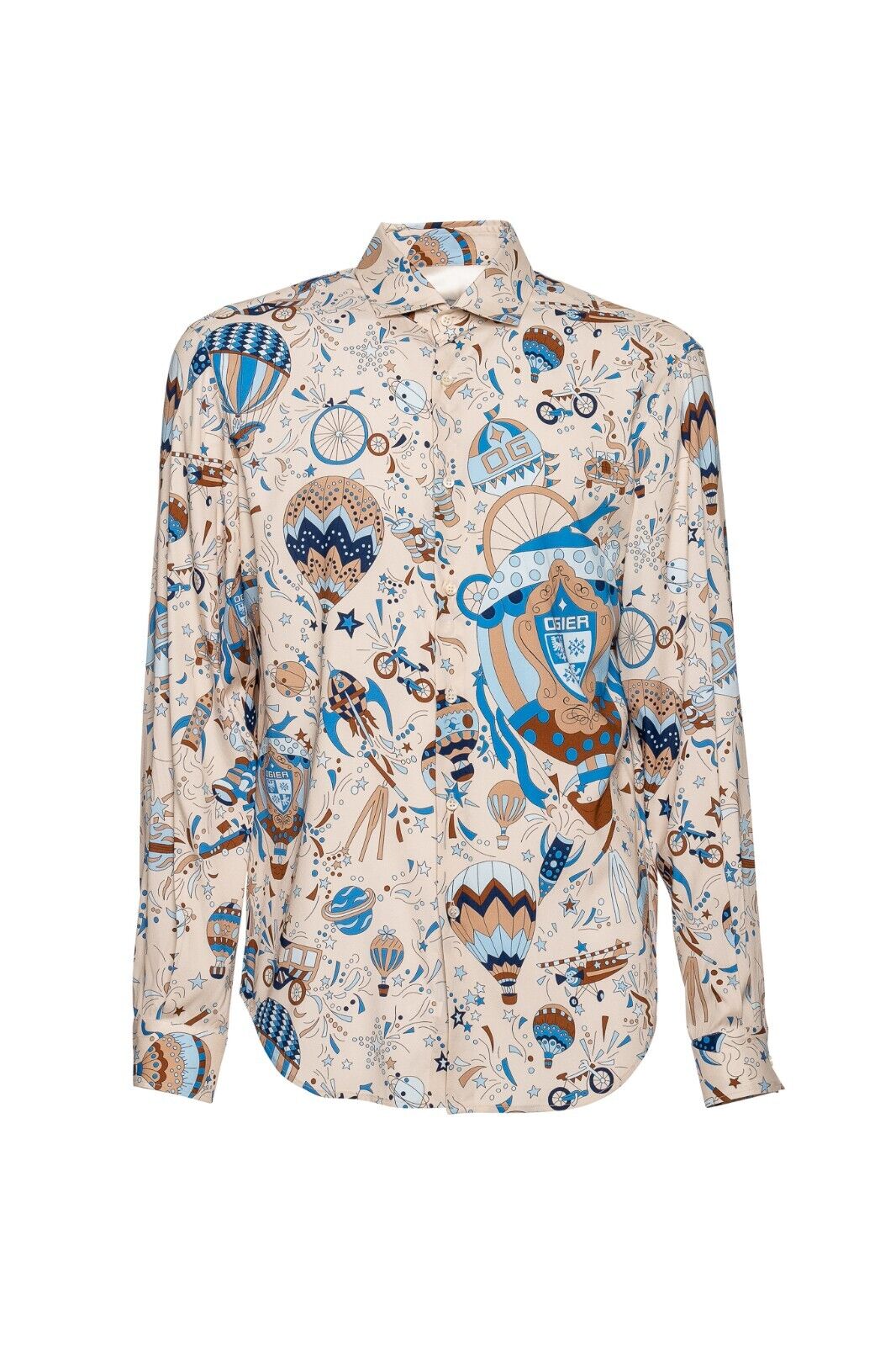 1600$ MAISON OGIER by ITALO FERRETTI Shirt Beige 100% Silk Crèpe Size L BIJAN