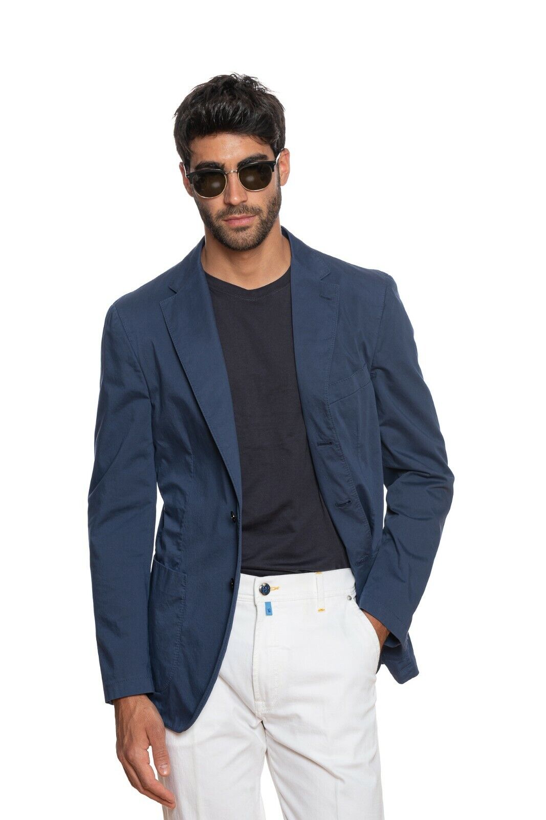 1100$ BELVEST Sartorial Jacket Dark Blue Solid Pure Washed Cotton Drop 7