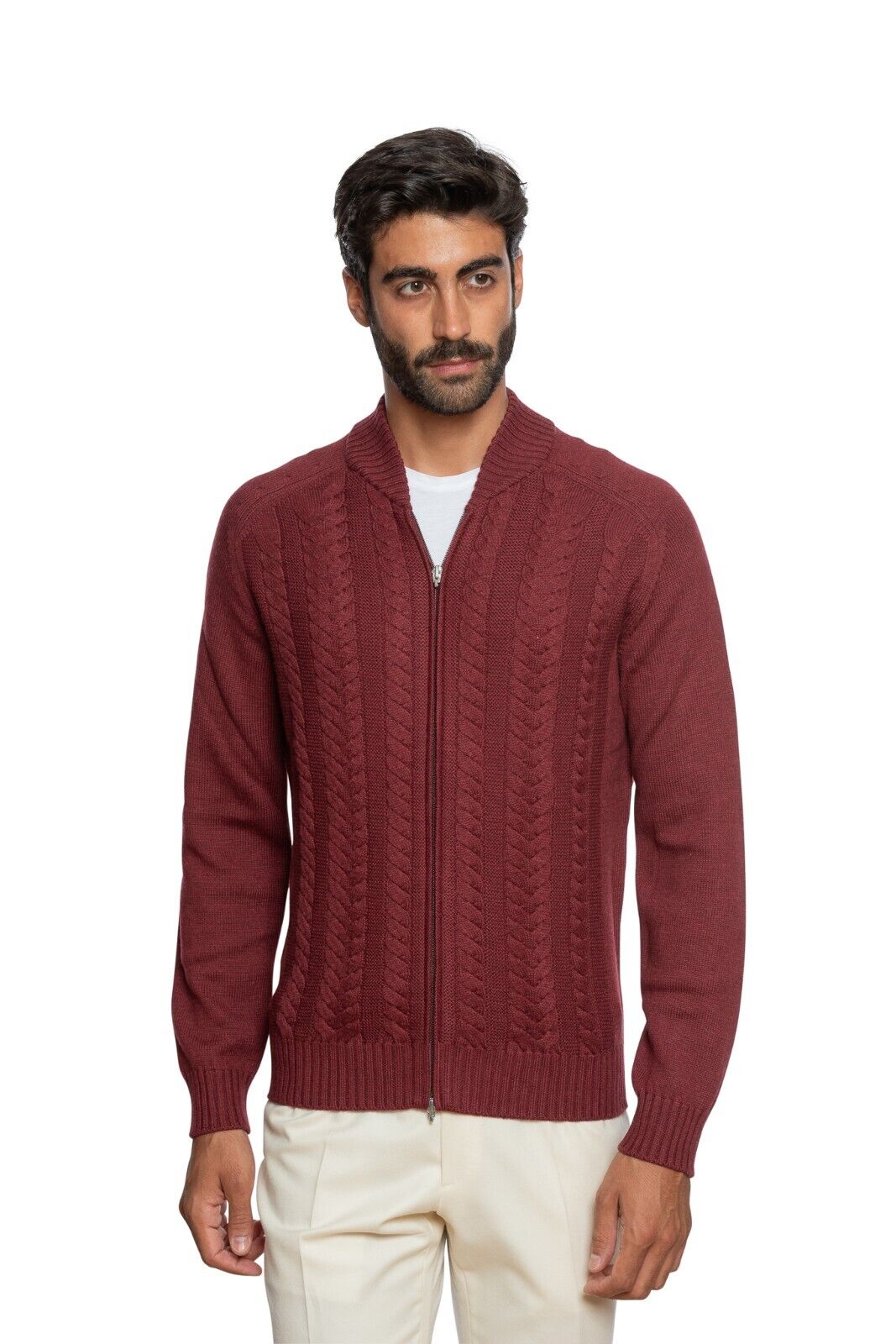 490$ DELLA CIANA CASHMERE Thick Sweater Cardigan Cable Merinos Wool 40 US  50 EU