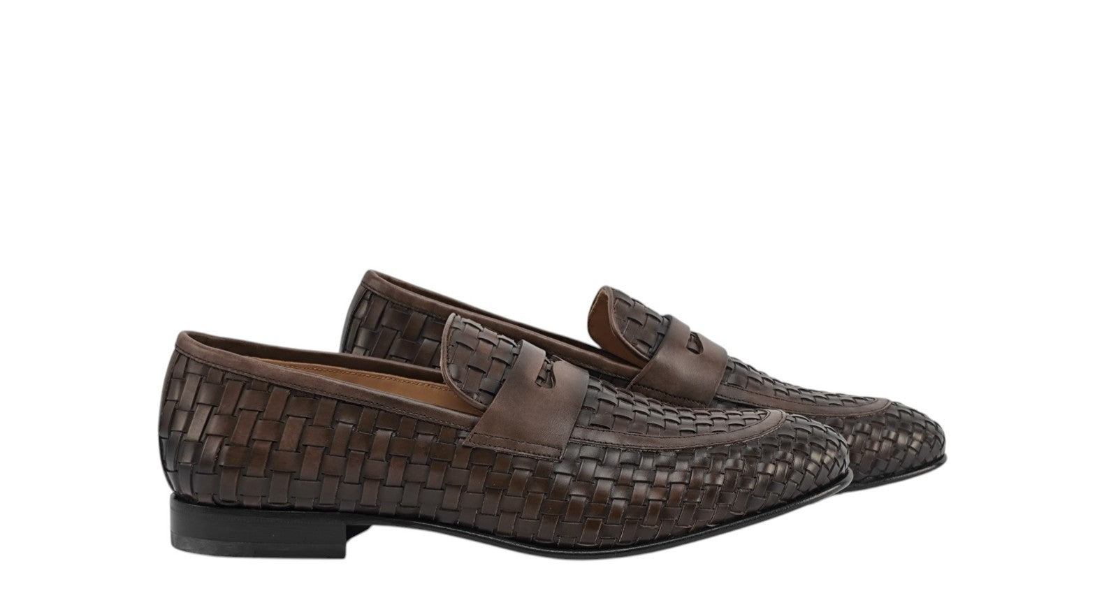 1250$ TESTONI "Tivoli" Brown Loafer Shoes Woven Calf Cigar 8 UK / 9 US / 42 IT