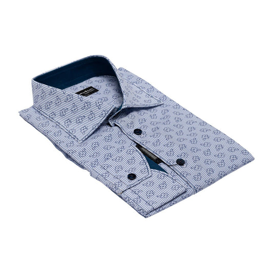 690$ LUXURY GERLIN Shirt Dloral Blue ALUMO Cotton 16 - 41 1E ZILLI