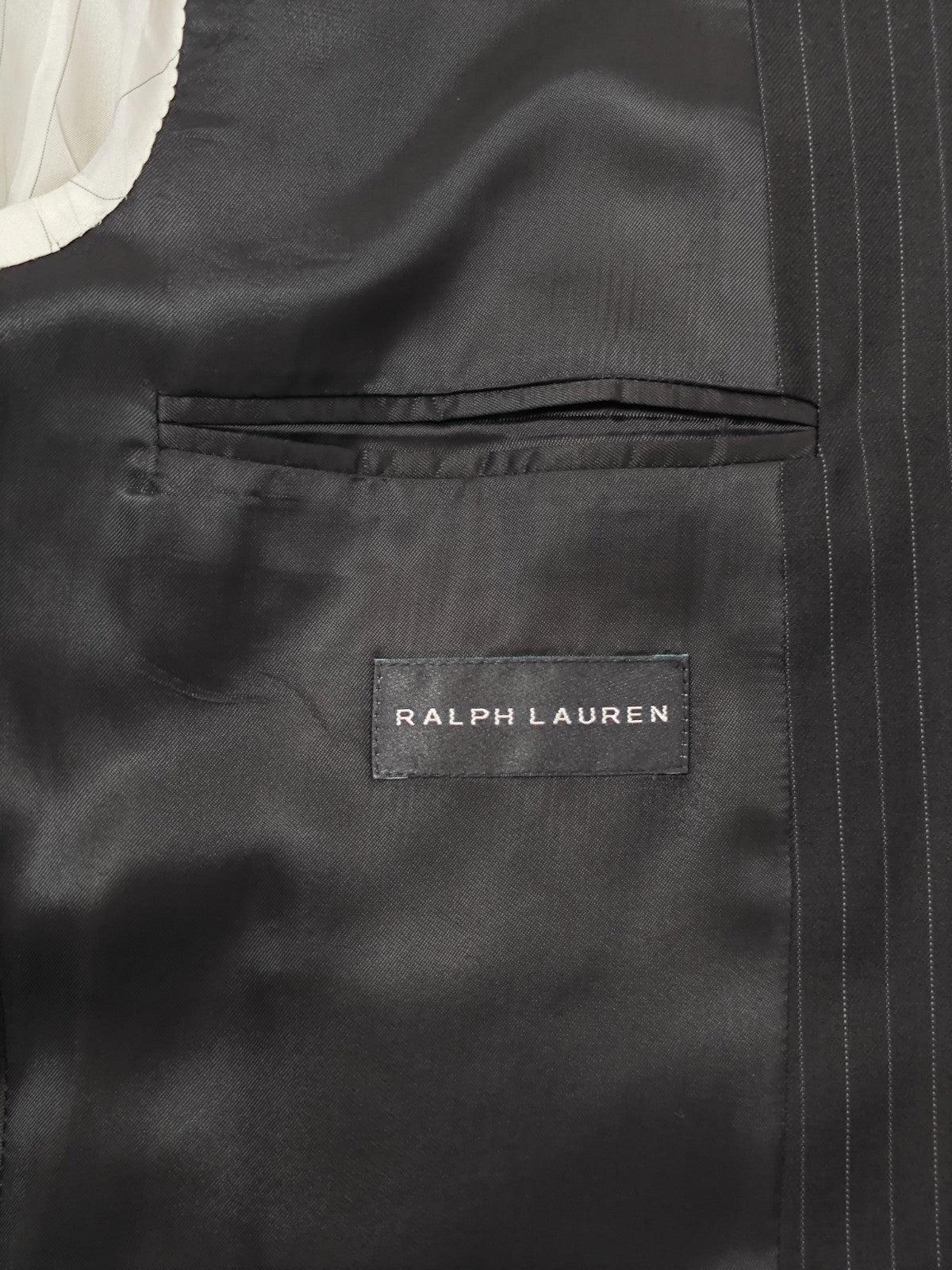 $1800 RALPH LAUREN Black / Purple Label Gray Striped Suit Wool 44 US / 54 EU 7L