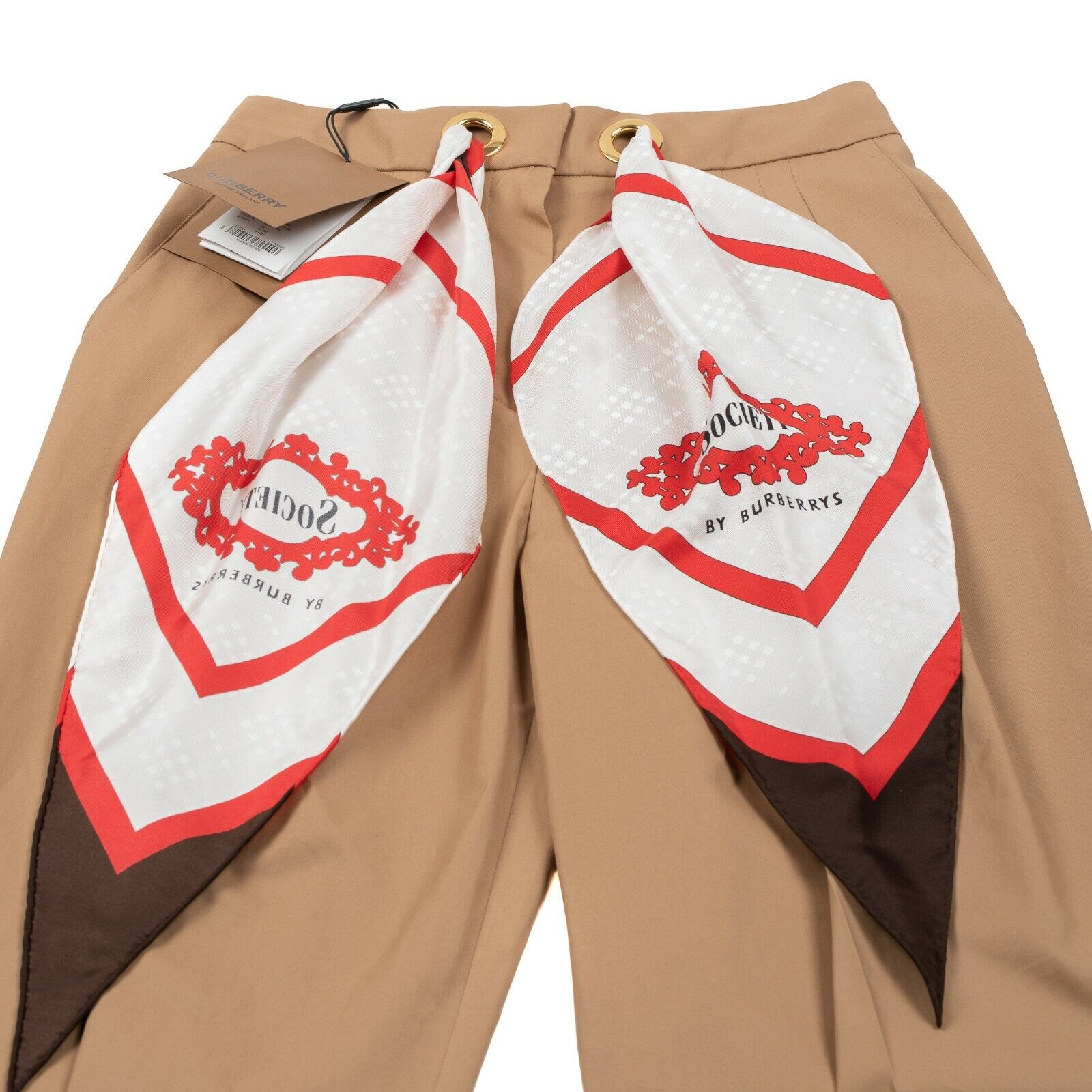 $1290 BURBERRY Tapered Pant Trouser Silk Scarf Belt SOCIETY 6 US / 40 IT / 8 UK