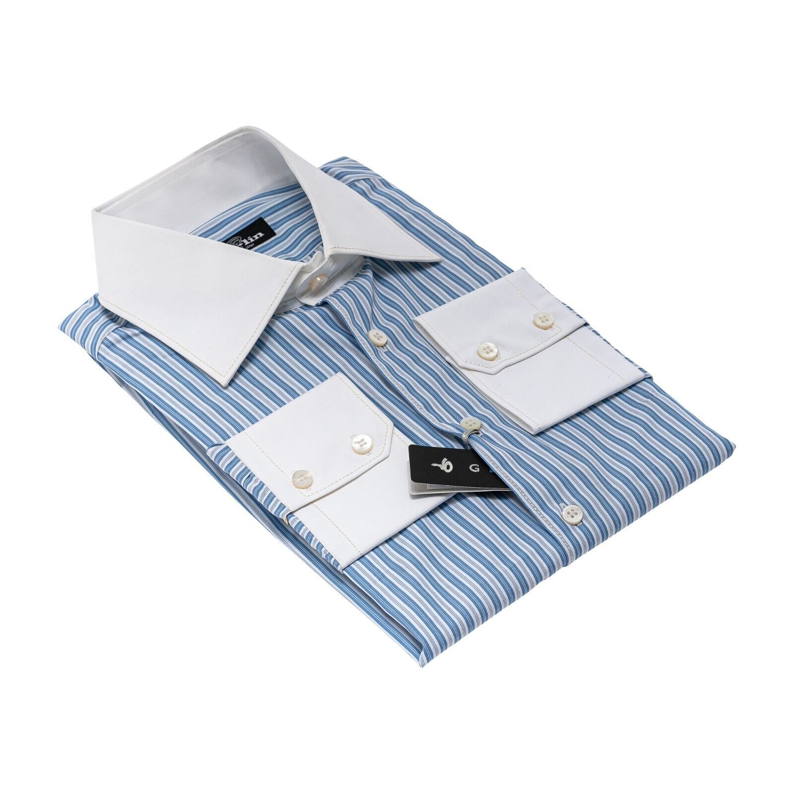 690$ LUXURY GERLIN Shirt Blue "CAPRI TELA" Cotton 16 - 41 7O BIJAN
