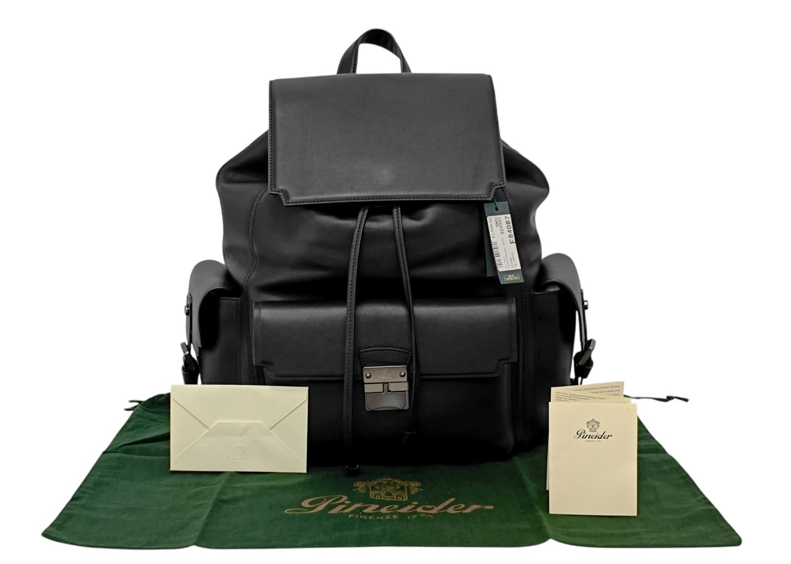 2200$ PINEIDER FIRENZE 1774 Black Calf Multiple Backpack Travel Weekender XL