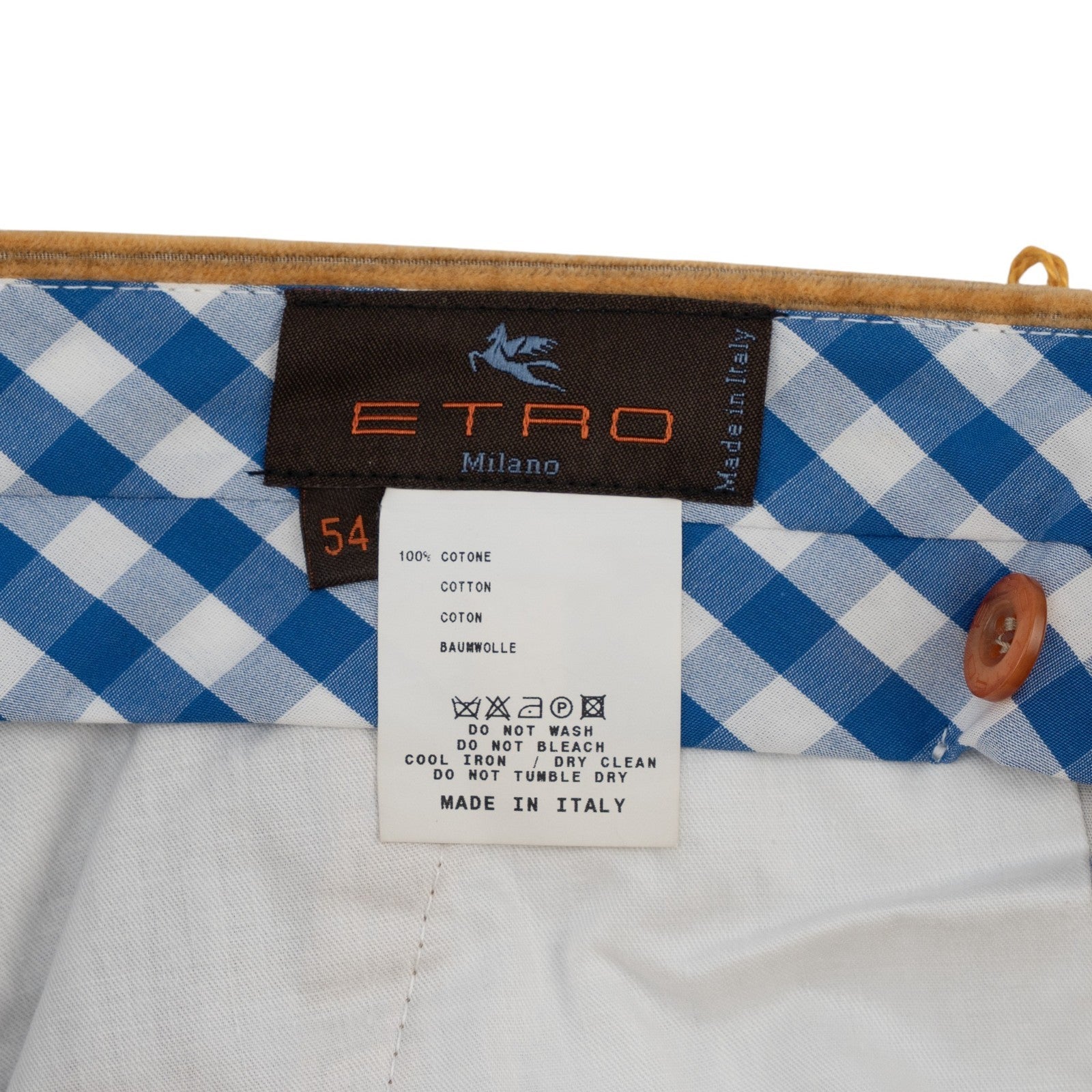780$ ETRO MILANO Caramel Brown Corduroy Cotton Pant Straight Leg 38 US / 54 EU