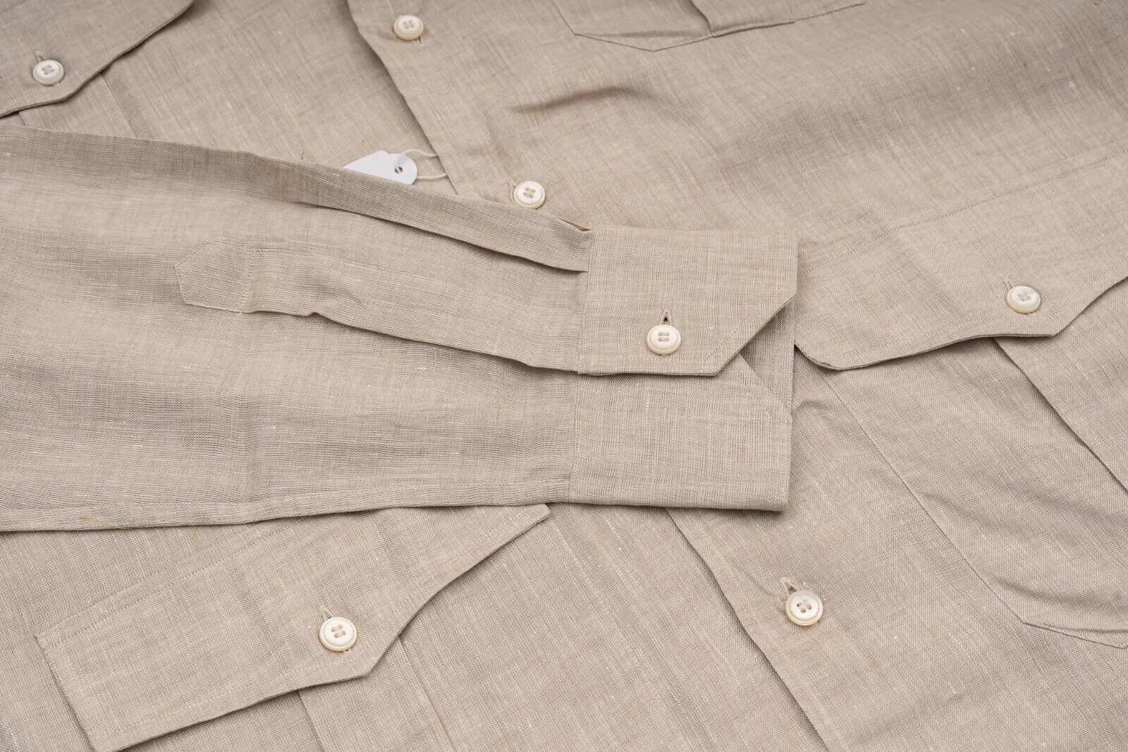 1400$ LUXURY MAROL BOLOGNA Safari Shirt Beige 100% Irish Linen 15.75 - 40