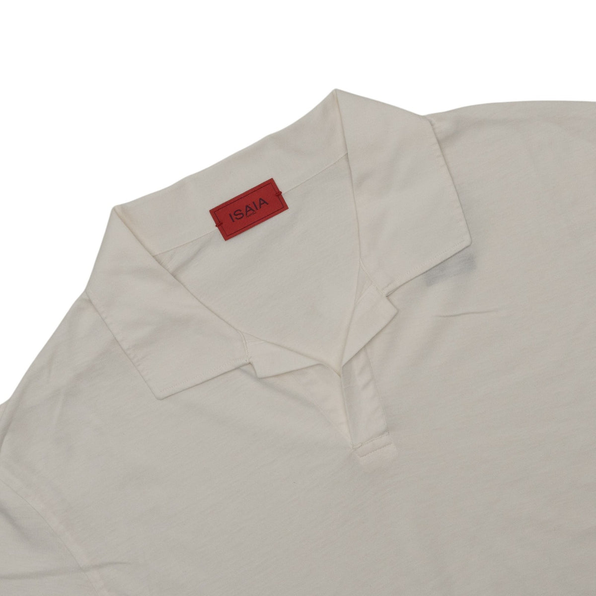 950$ ISAIA NAPOLI White Camp Collar Polo Short Sleeve Silk - Cotton Size XL