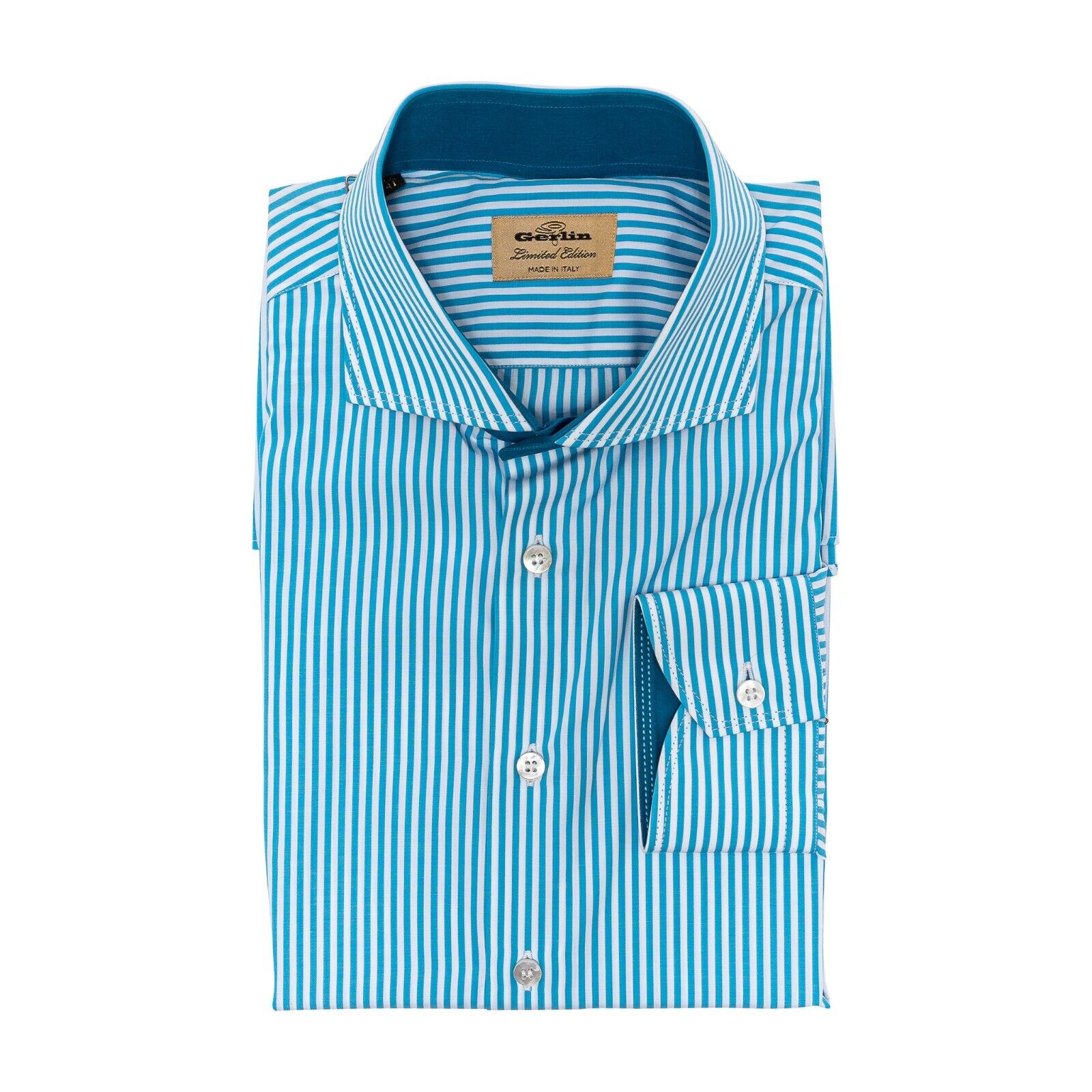 690$ LUXURY GERLIN Shirt Striped Blue / White Cotton 16 - 41 5I BIJAN