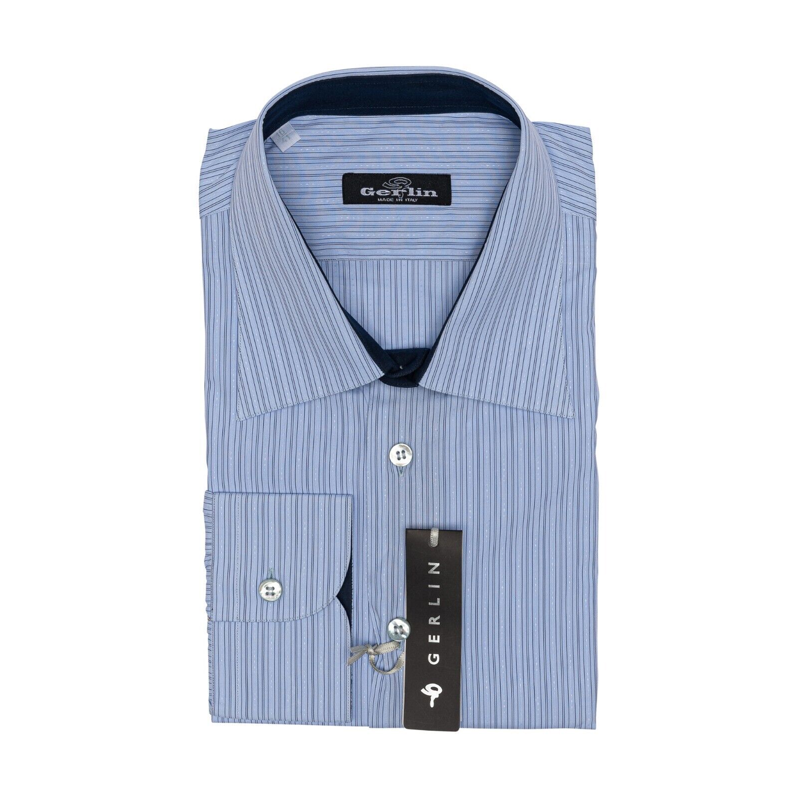 690$ LUXURY GERLIN Shirt Striped Blue ALUMO Cotton 16 - 41 2AA ZILLI