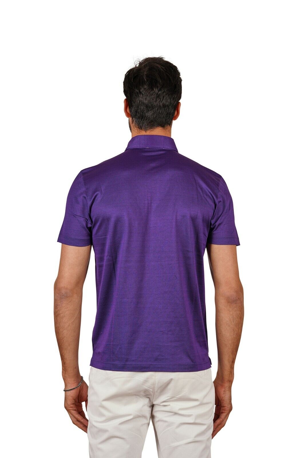169$ Italian Luxury GRAN SASSO Polo Lisle Cotton Piquet Purple Short Sleeve
