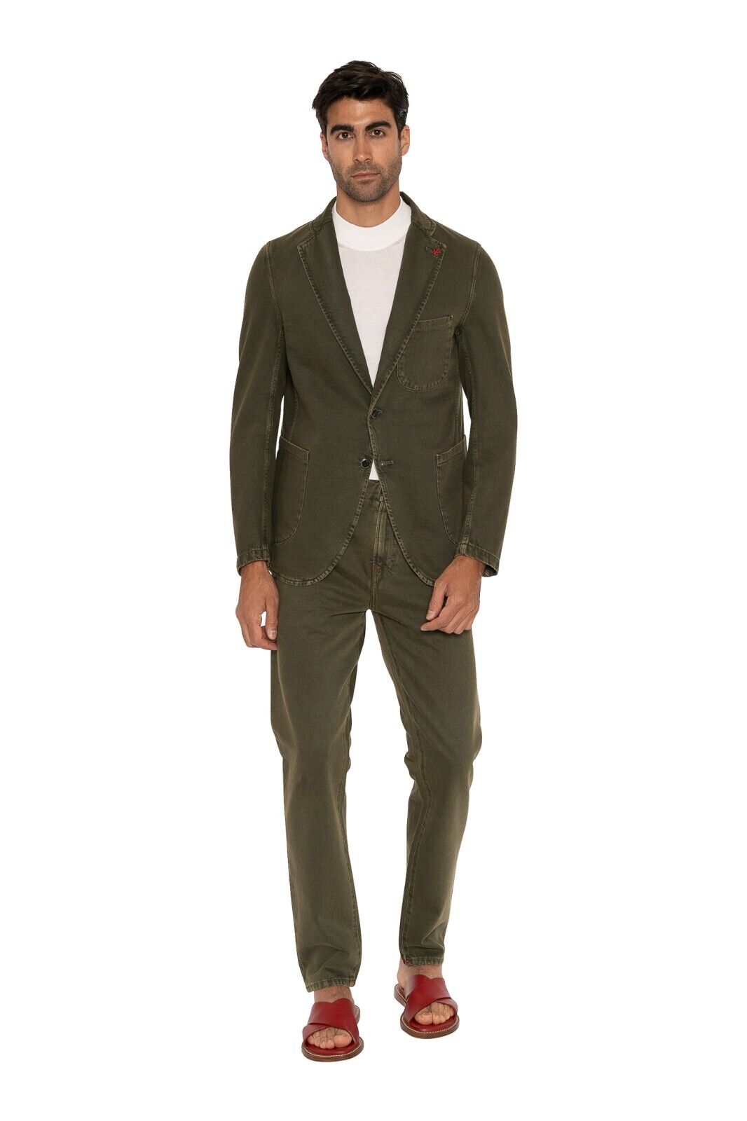 $4400 ISAIA NAPOLI Green Olive Hand-Sewn Sartorial Denim Sport Suit