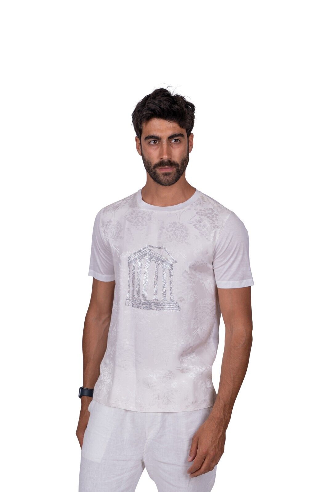 2200$ FABIO CAVIGLIA "ATHENA TEMPLE" T-Shirt Silk + Cotton + Swarovski Size M