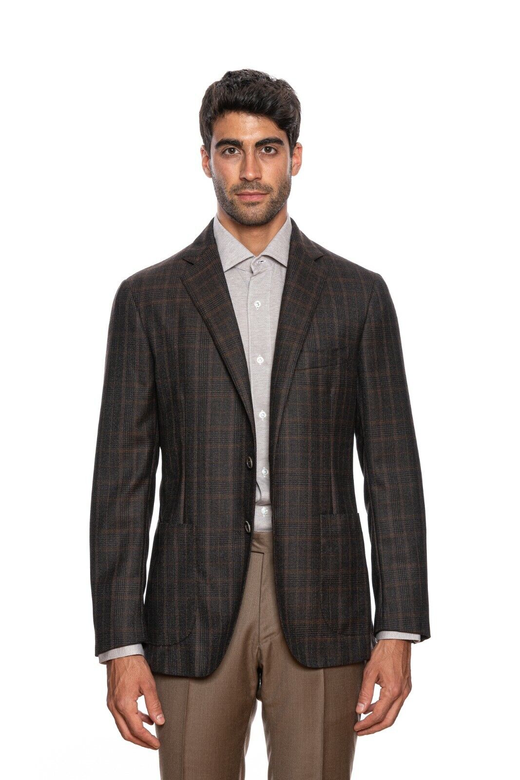 $2290 BELVEST Dark Brown Check Wool Jacket 44 US / 54 EU Drop 7R   F/W 2018
