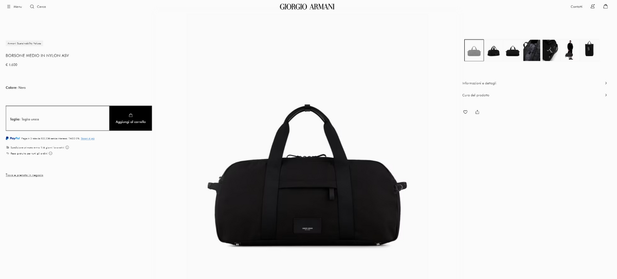 $1995 GIORGIO ARMANI Black Label LARGE Duffle Bag Travel + Mini Shopper Bag