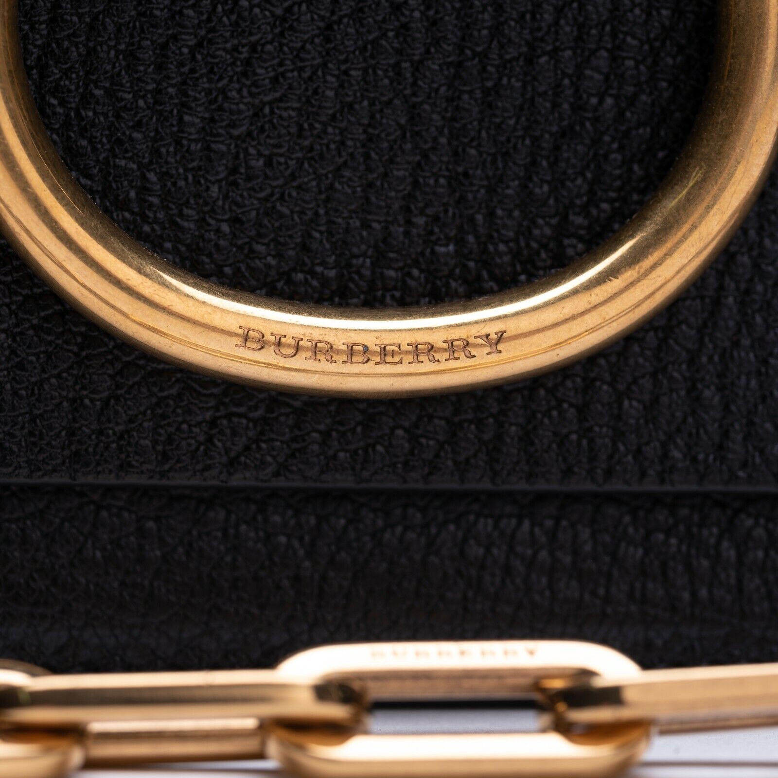 $1690 BURBERRY D-Ring Small Bag Chain Strap Goat Leather Black