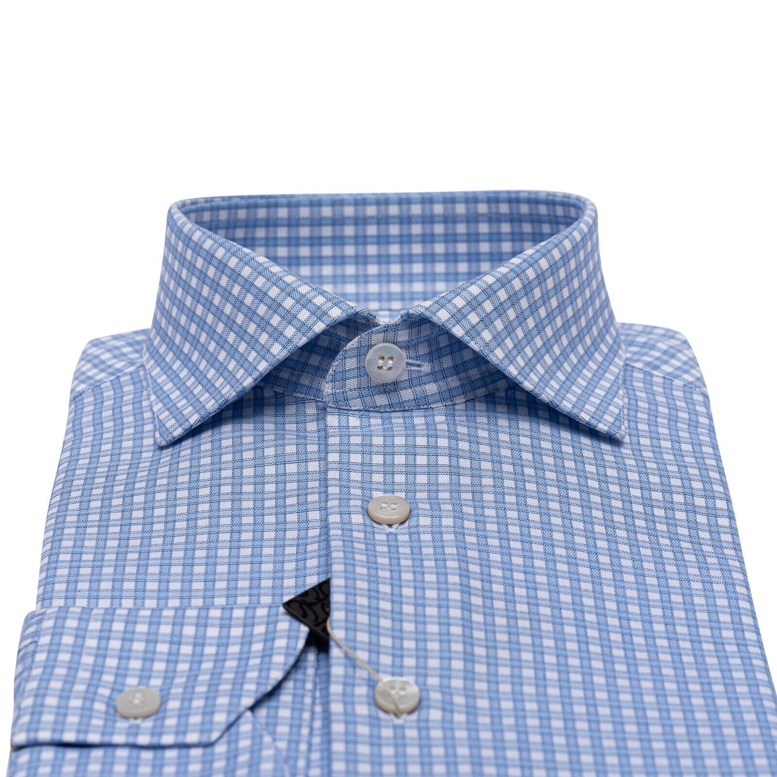 690$ LUXURY GERLIN Shirt Checks Blue / White ALUMO Fine Cotton 4Q ZILLI