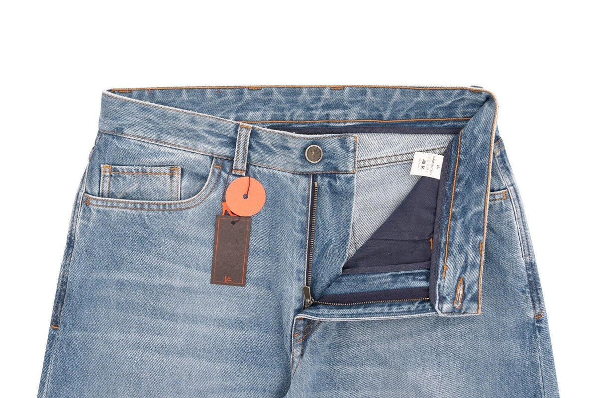 690$ ISAIA NAPOLI Light Blue Denim 5 Pockets Jeans Trousers Pant Regular Cotton