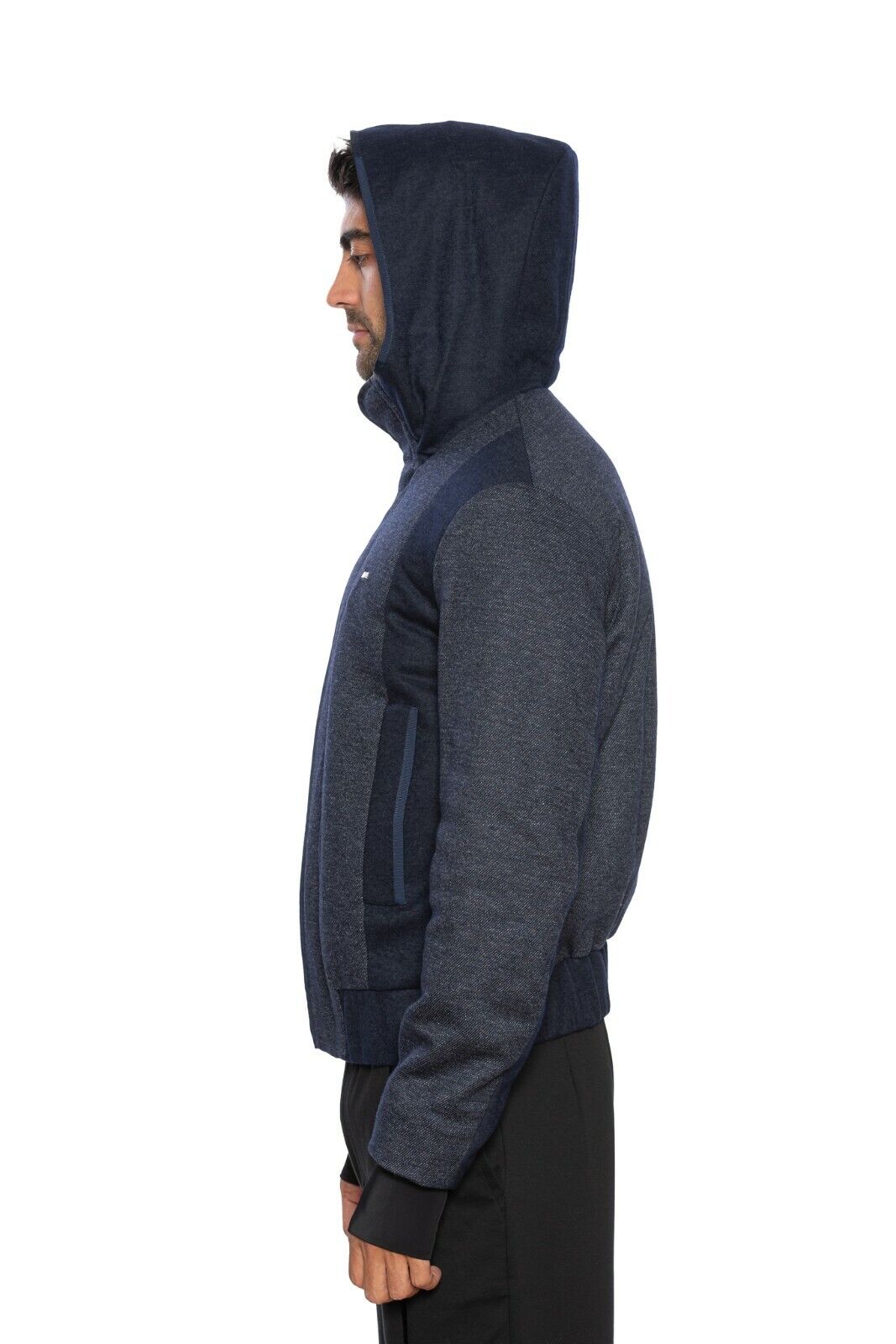 650$ EMPORIO ARMANI Bomber Blouson Jacket Blue Wool Blend "Brand Logo Steel"