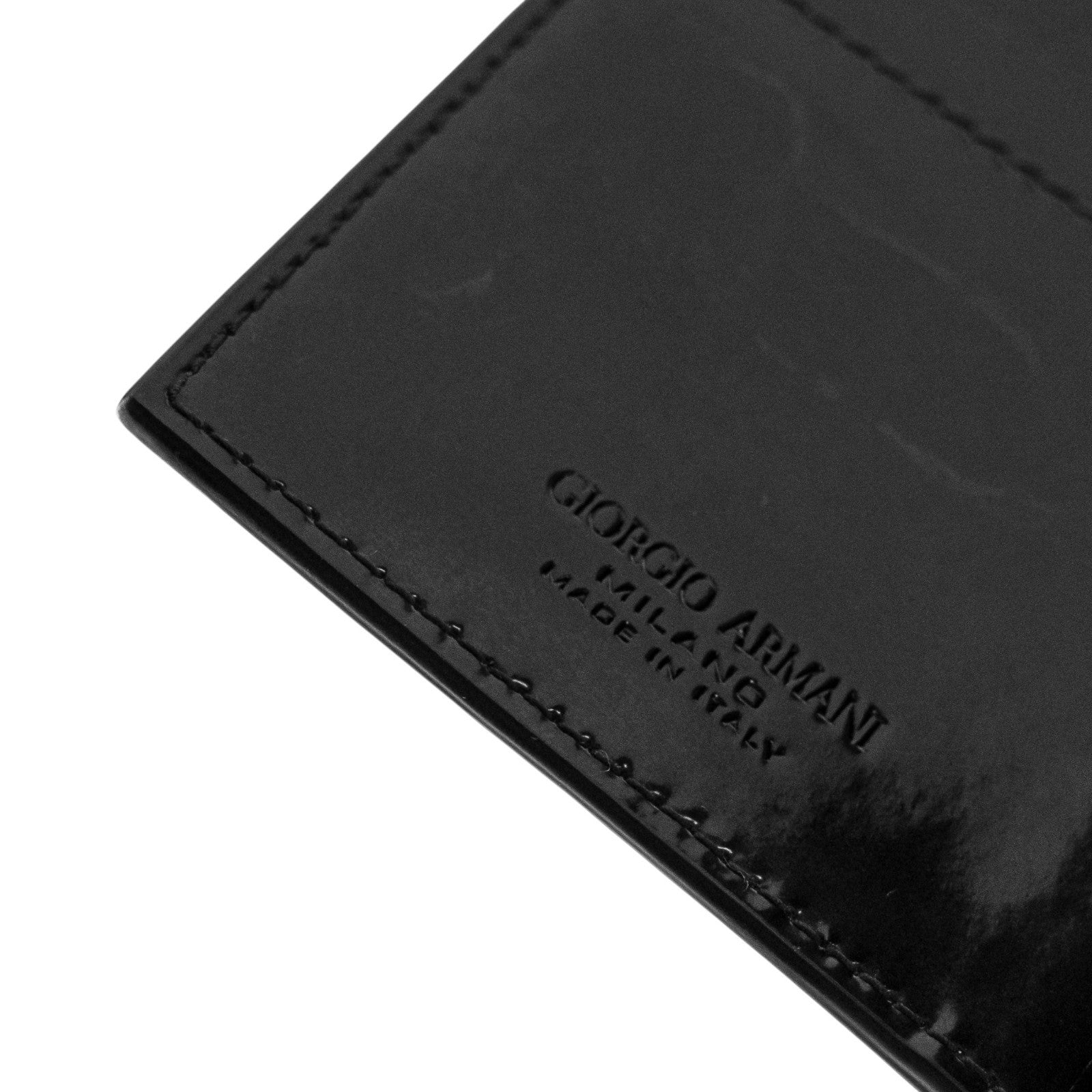 490$ GIORGIO ARMANI Black GA Monogram Leather Bifold Wallet Card Holder
