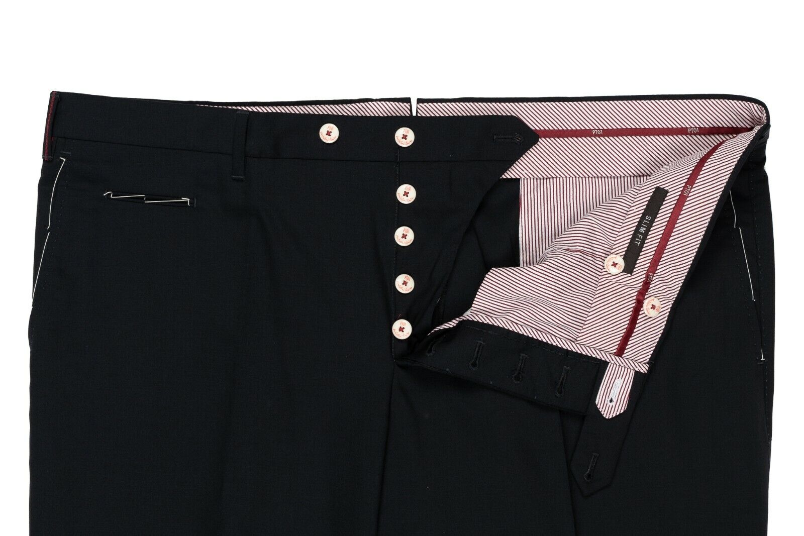 280$ PT01 PALM BEACH Blue Solid Trousers Dress Pants Fine Wool Slim 44US / 60EU