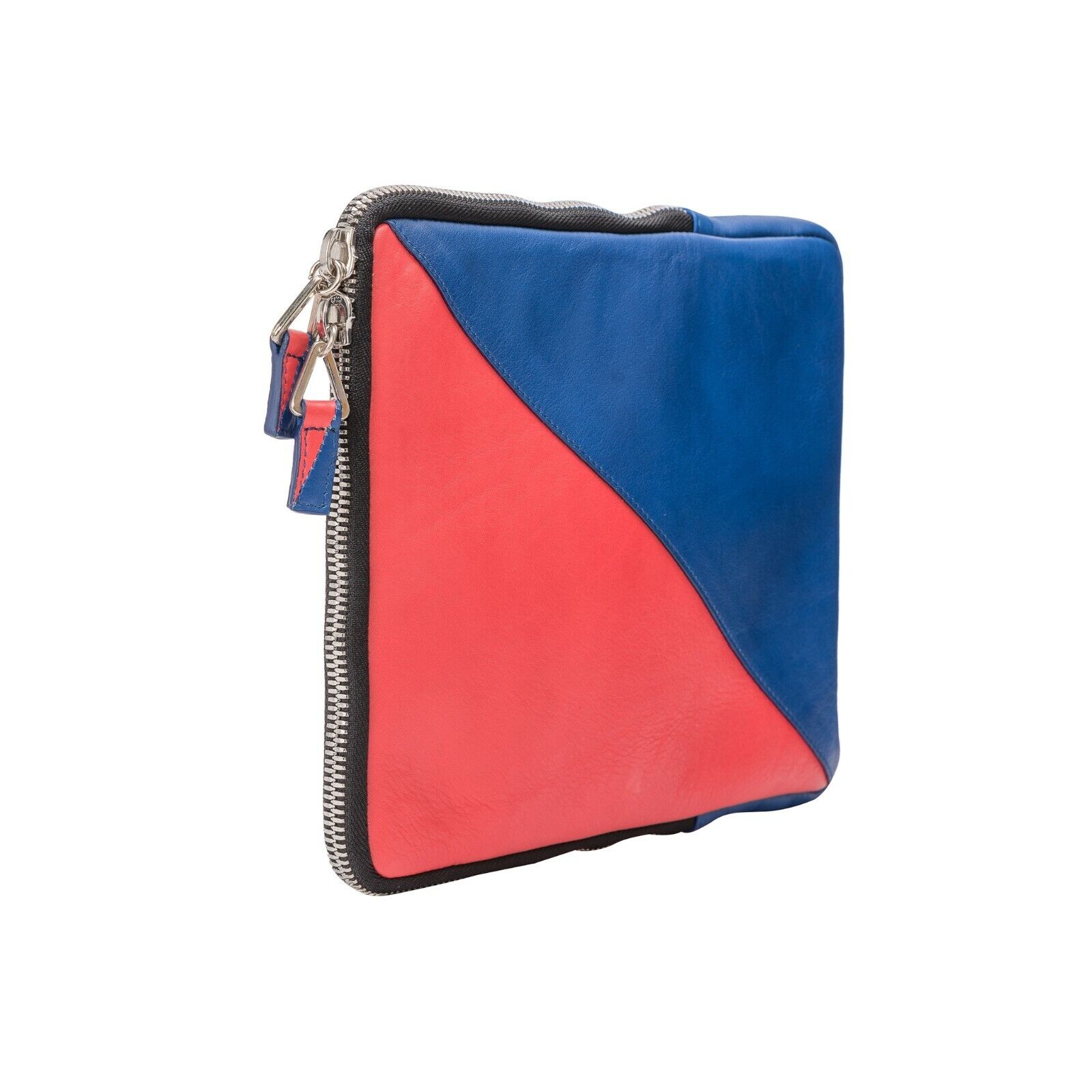$149 Testoni Bologna Soft Calf Red / Blue Pochette + Detachable Shoulder Strap