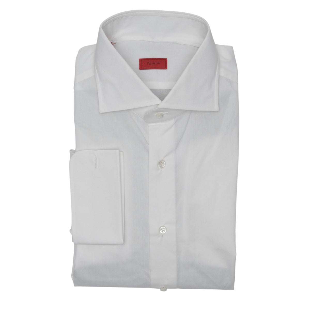 750$ ISAIA NAPOLI "Mix" Dress Shirt French Cuffs White Fine Cotton 17.5 - 44