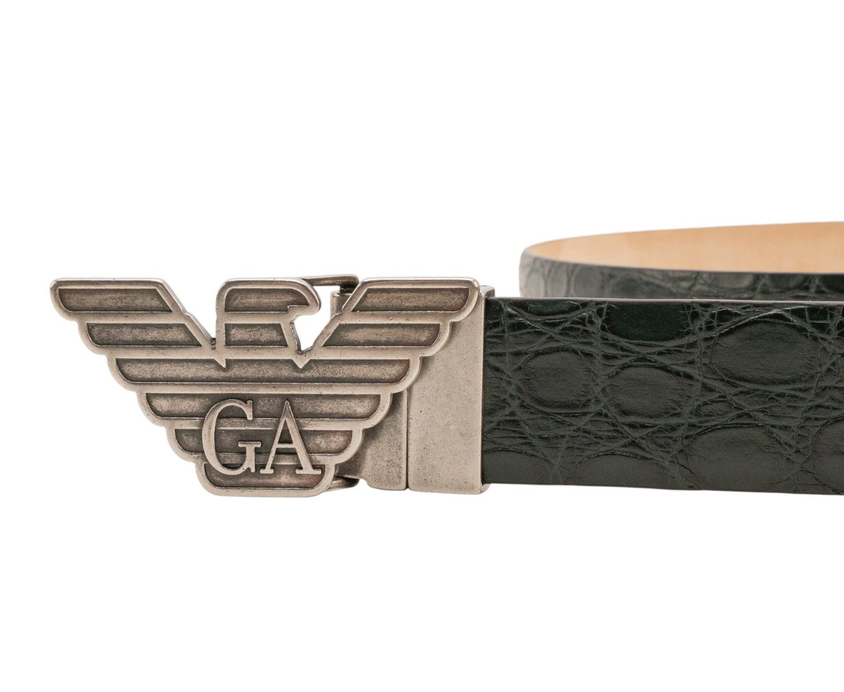 $2200 GIORGIO ARMANI Belt Emerald Green GA Eagle Logo Alligator Leather Size 110