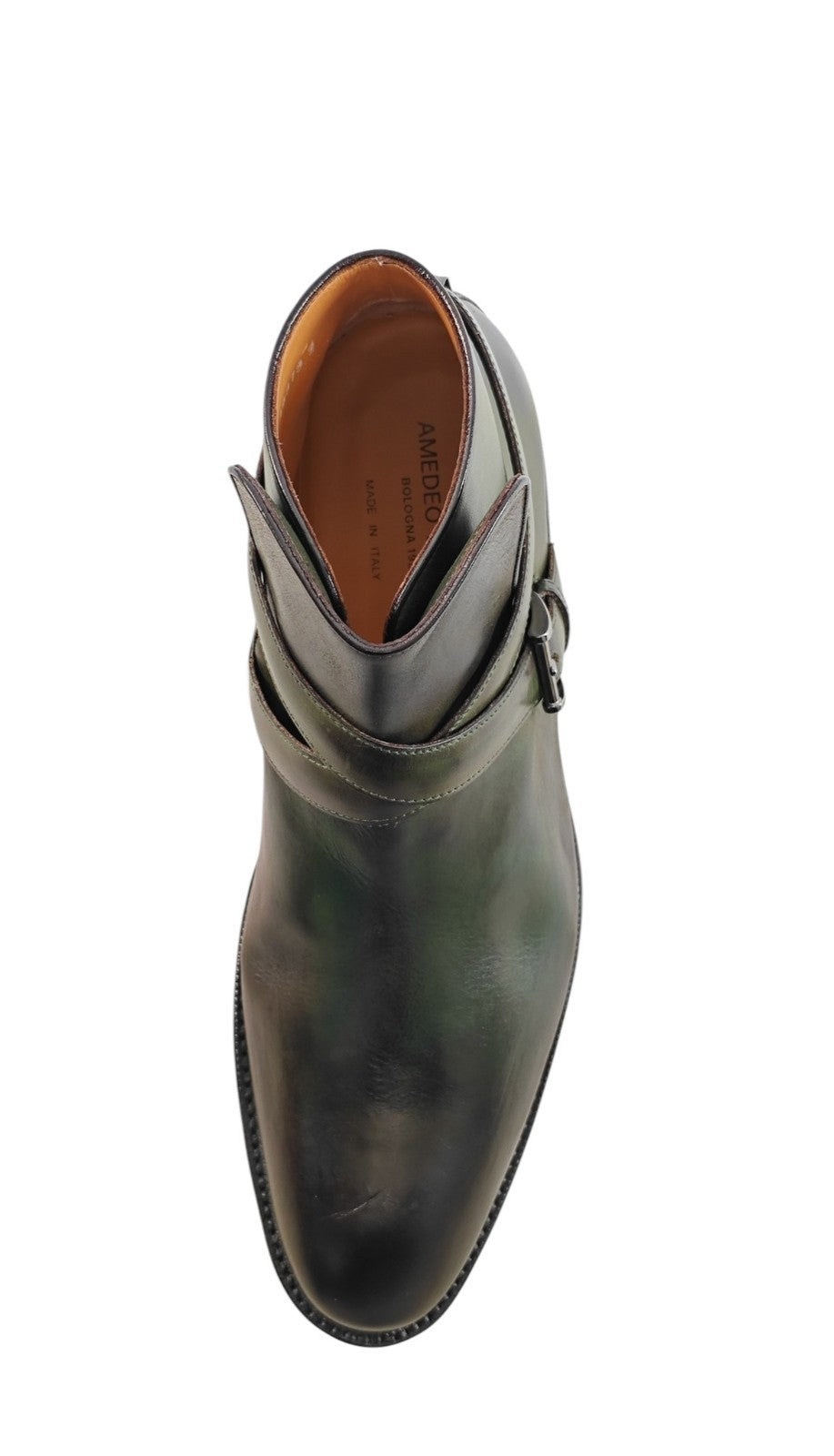 1650$ TESTONI "Piuma" Ankle Boot Hand Patina Calf Green Forest 8 UK 9 US 42 IT