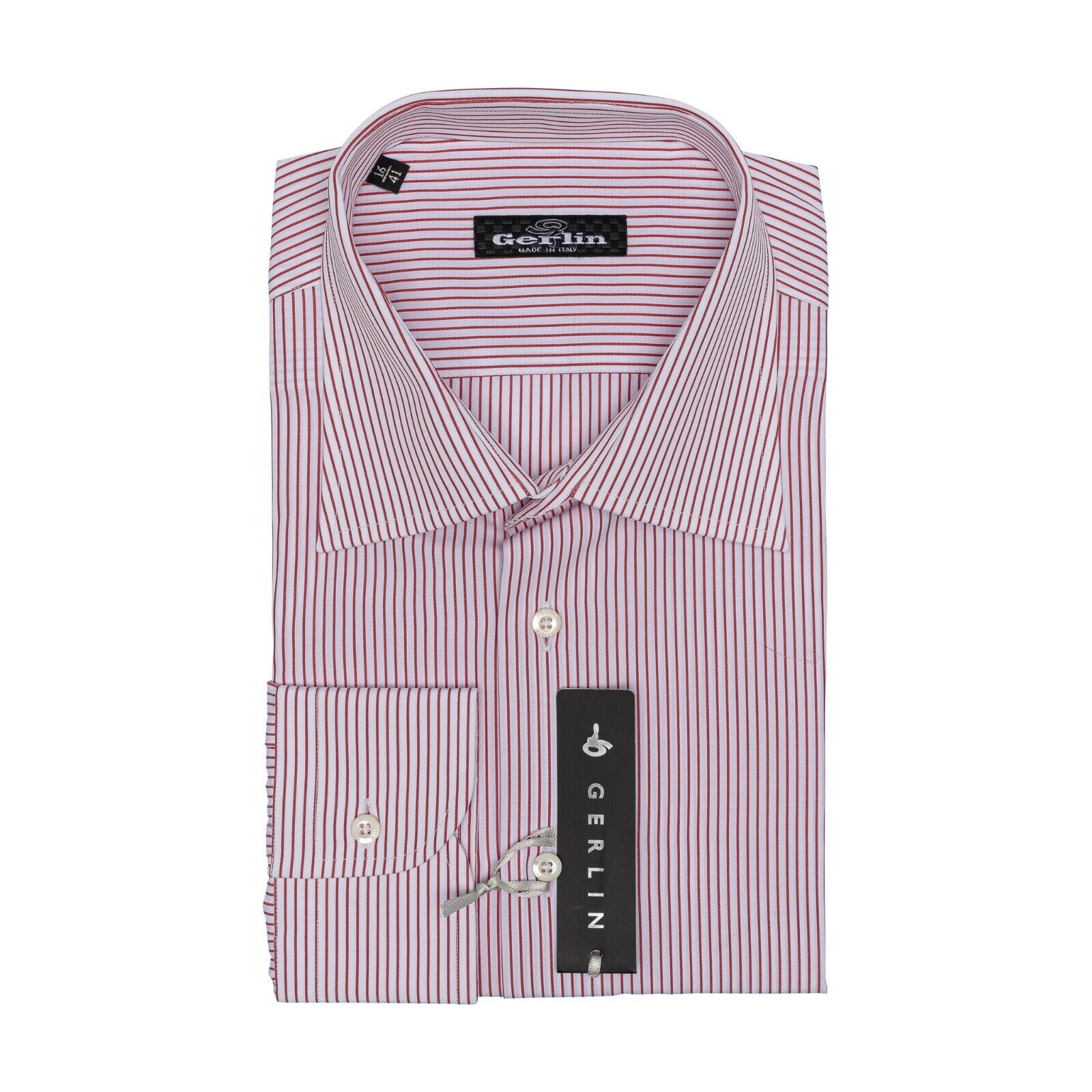 690$ LUXURY GERLIN Shirt Striped White - Red Cotton 16 - 41  2AT ZILLI